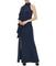 1Pc Sleeveless Mock Neck Cascade Ruffle Gown W/ Slit At Hem Navy