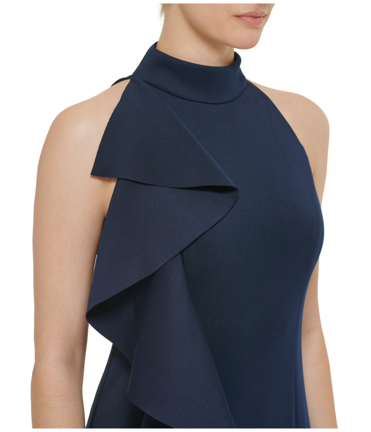  JESSICA HOWARD 1Pc Sleeveless Mock Neck Cascade Ruffle Gown W/ Slit At Hem Navy - Navy - Bonton