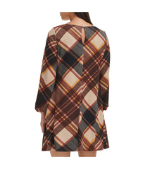 1Pc Puff Sleeve Trap Knit Melange Plaid Rust