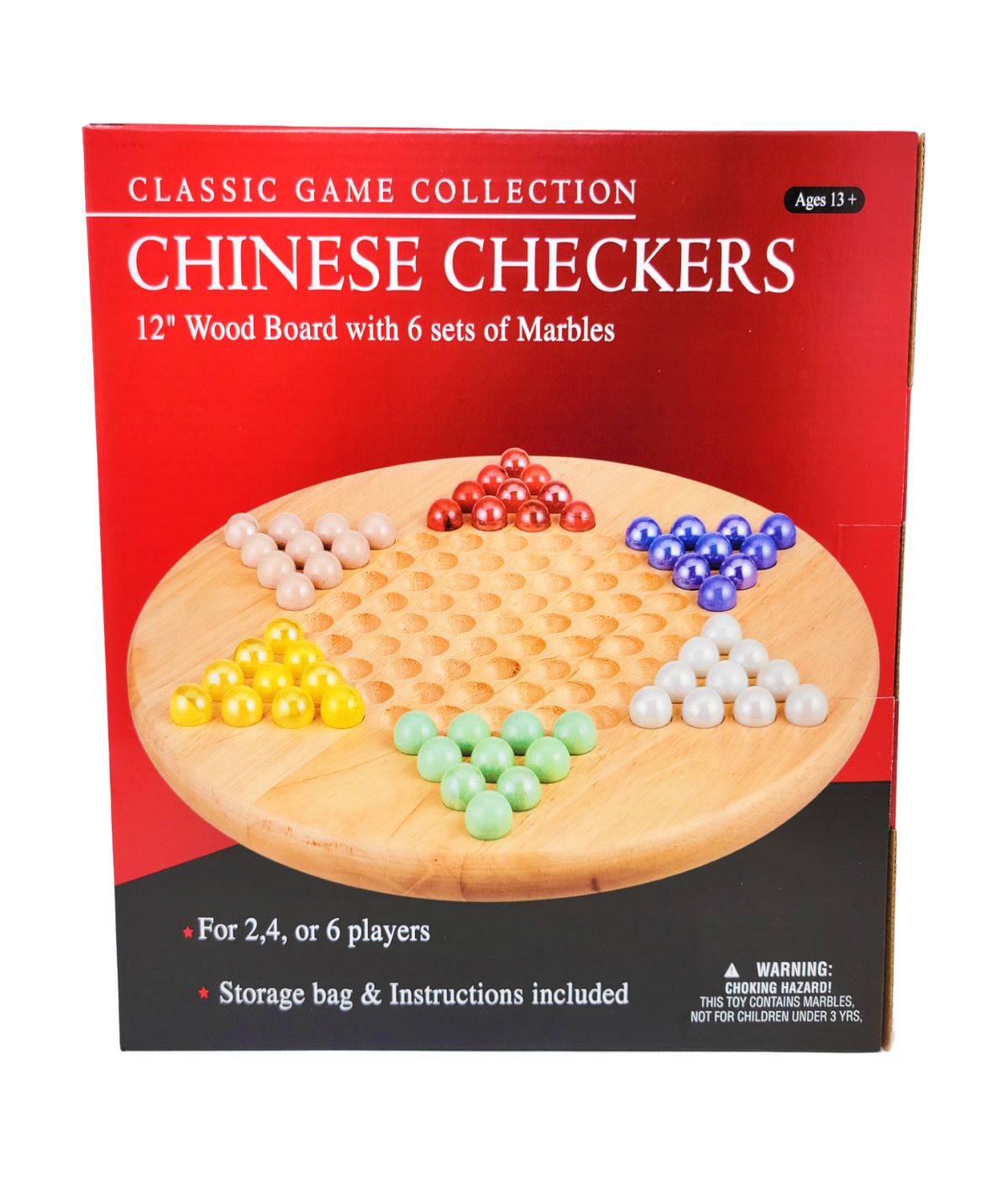  Classic Game Collection - 12-inch Wood Chinese Checkers Set with Marbles Multi - Multi - Bonton