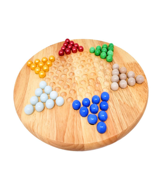 Classic Game Collection - 12-inch Wood Chinese Checkers Set with Marbles Multi