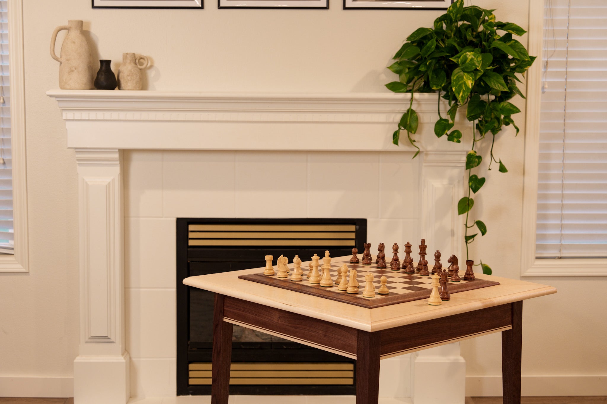  Chess House JLP Walnut Maple Premium Hardwood Chess Table by Chess House - Maple Edge - Bonton
