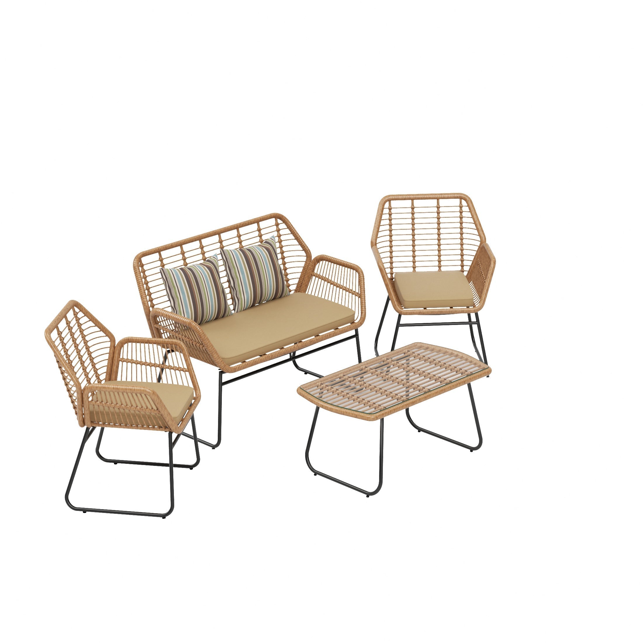  Westin Furniture 4-Piece Outdoor Patio Rattan Wicker Conversation Set - Gray - Bonton