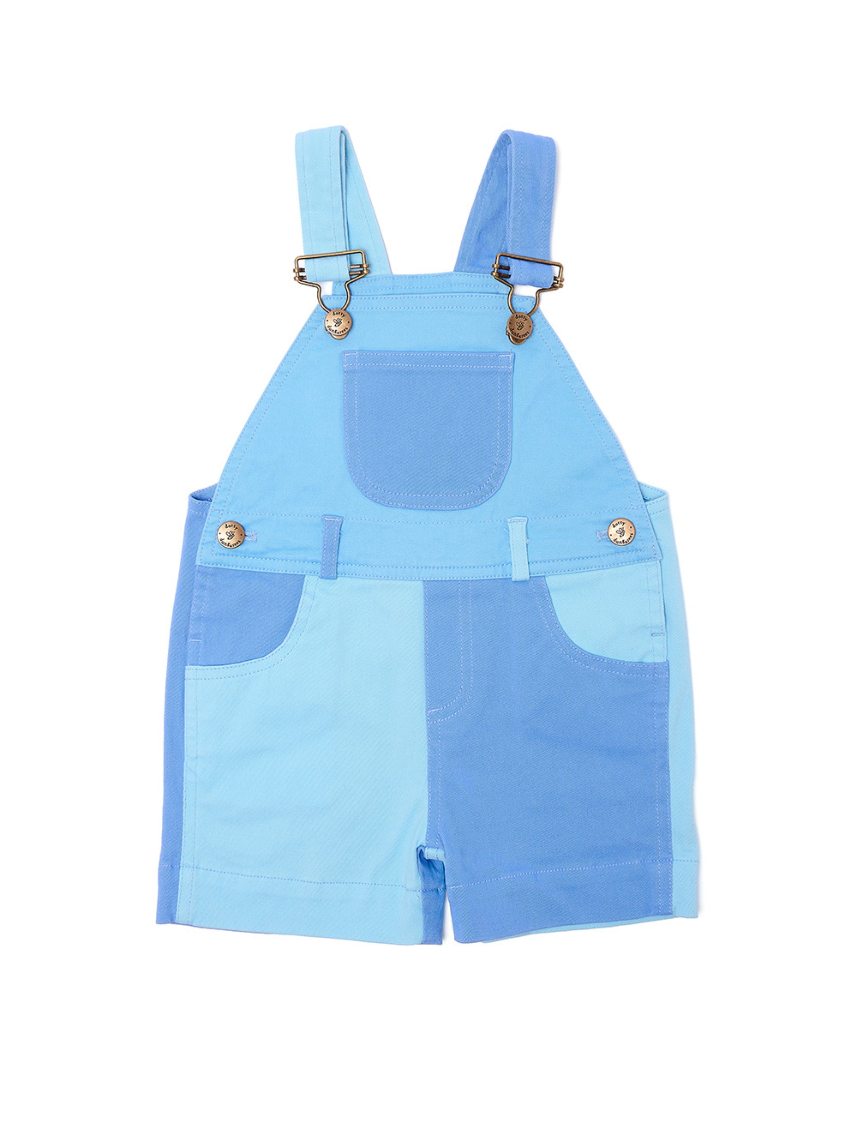  Dotty Dungarees Tonal Colourblock Overall Shorts - Blue - Bonton