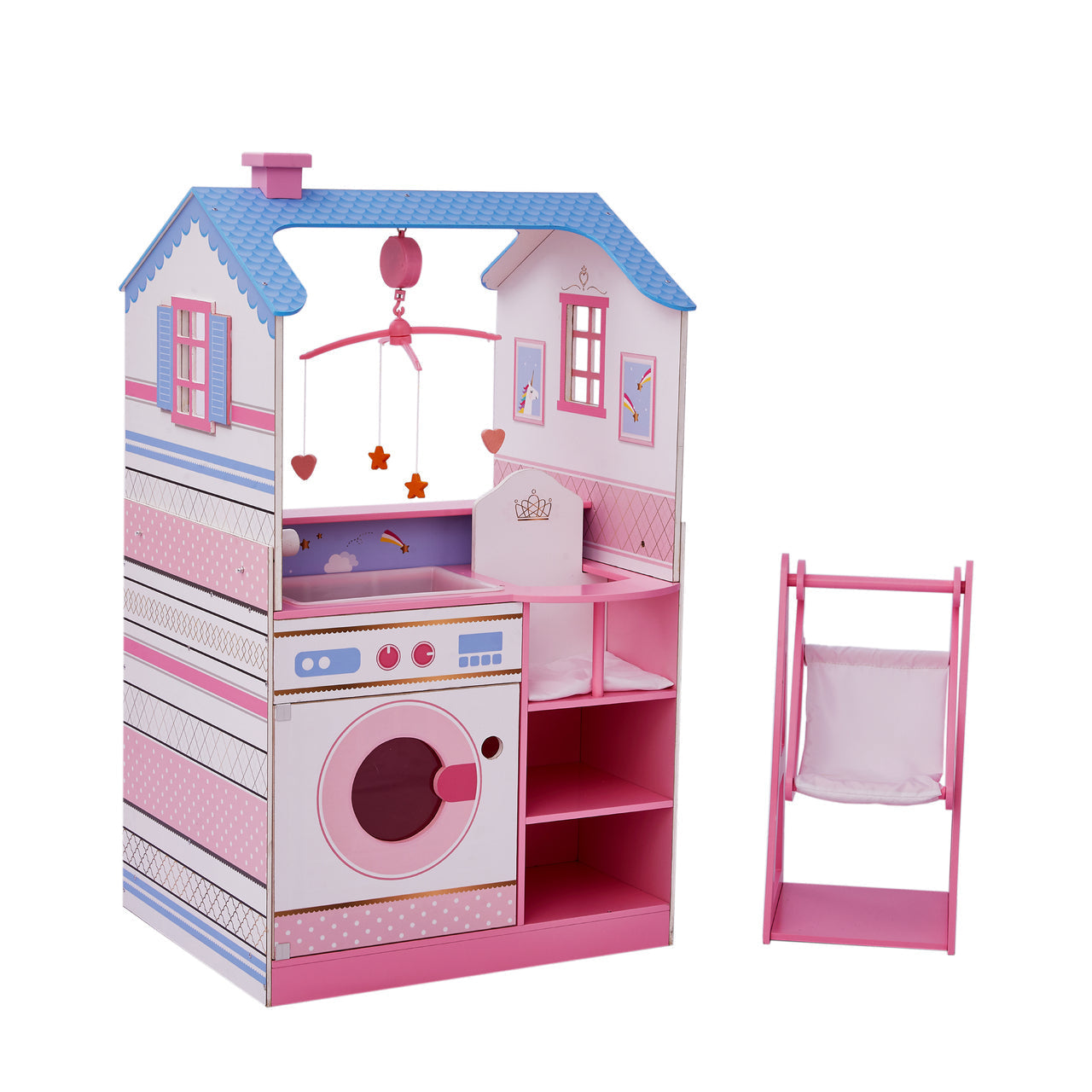  Teamson Kids Olivia's Little World Kids Toy Baby Doll Changing Station Dollhouse with Storage - White/Pink - Bonton