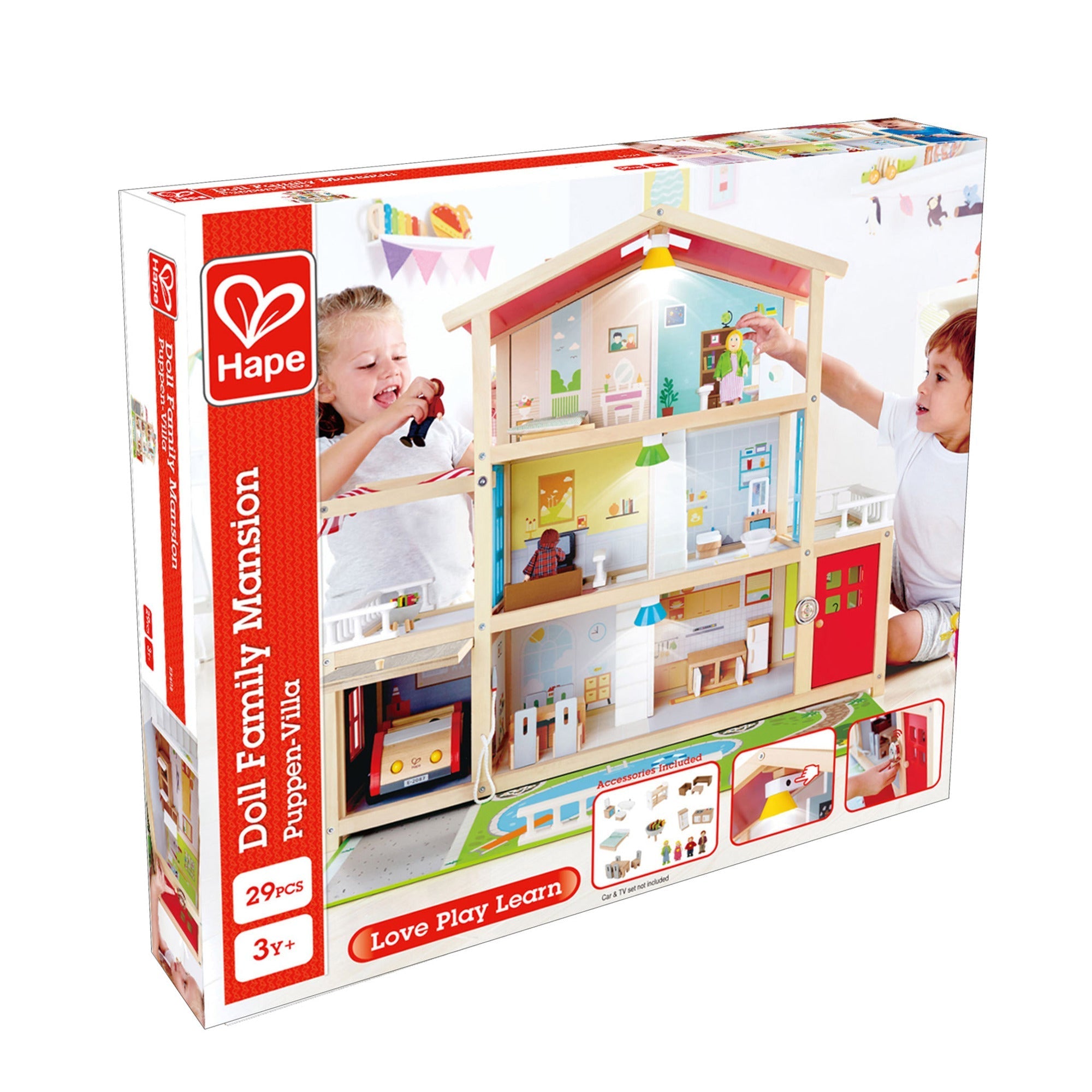  Hape Hape Doll Family Mansion Wooden Dollhouse W/ LED Lights - Multi - Bonton