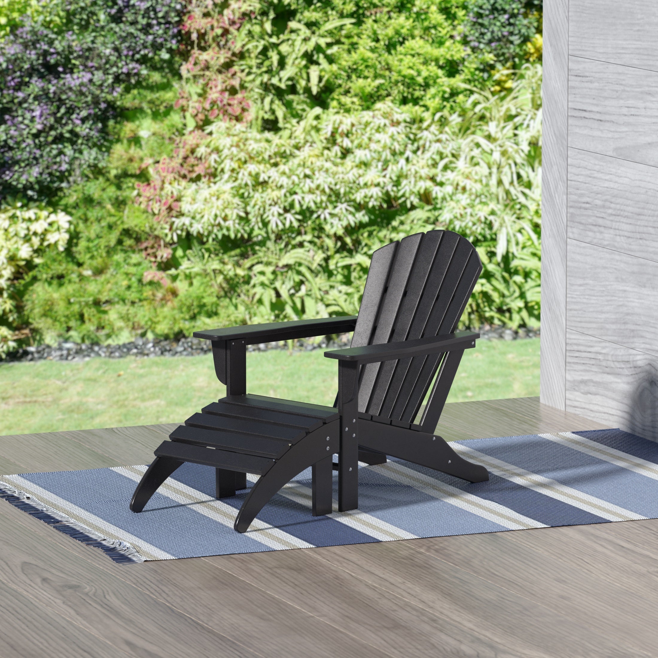  Westin Furniture Altura Outdoor Adirondack Chair with Ottoman 2-Piece Set - Black - Bonton