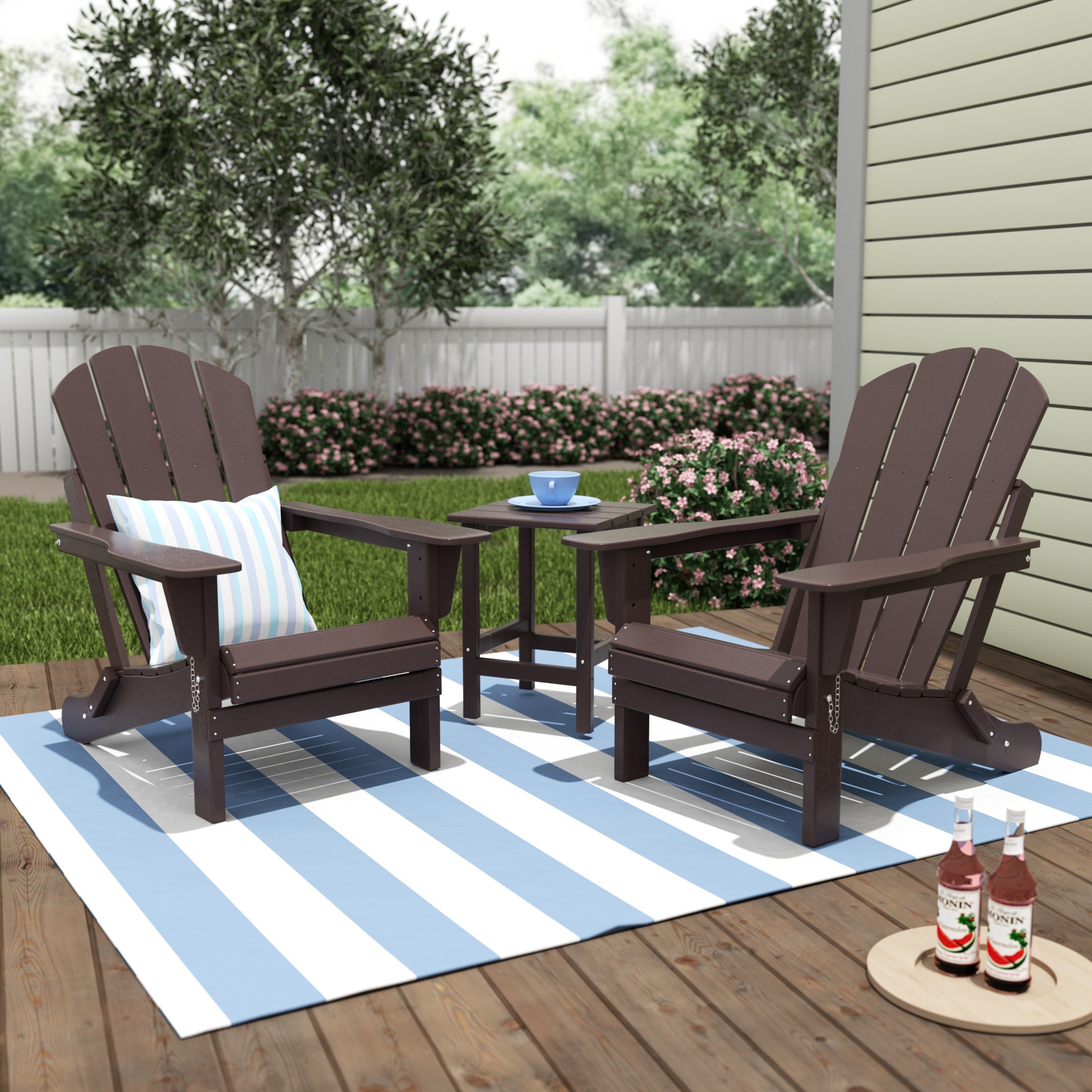  Westin Furniture 3-Piece Outdoor Patio Adirondack Conversation Seating Set - Pacific Blue - Bonton