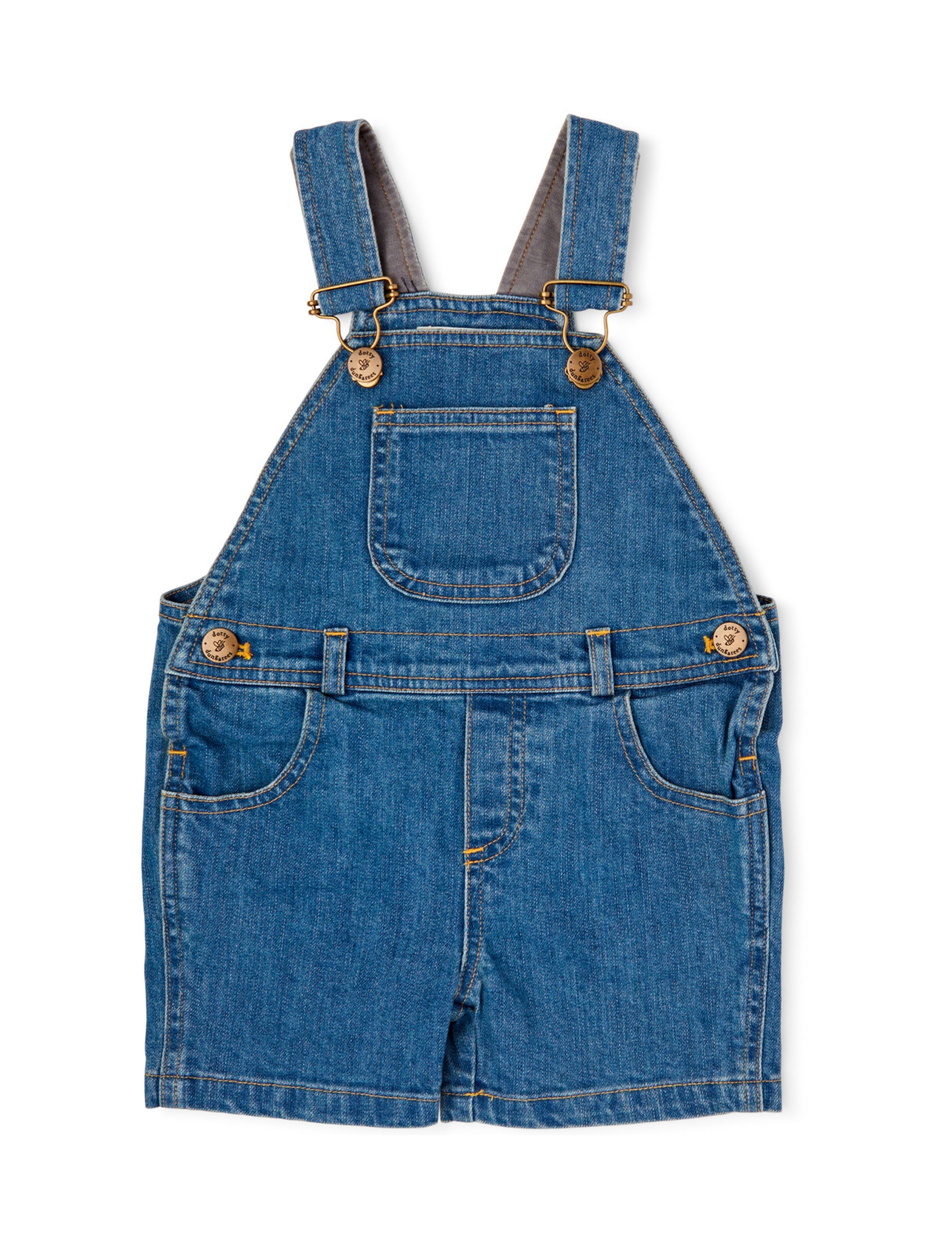  Dotty Dungarees Classic Stonewash Denim Overall Shorts - Blue - Bonton