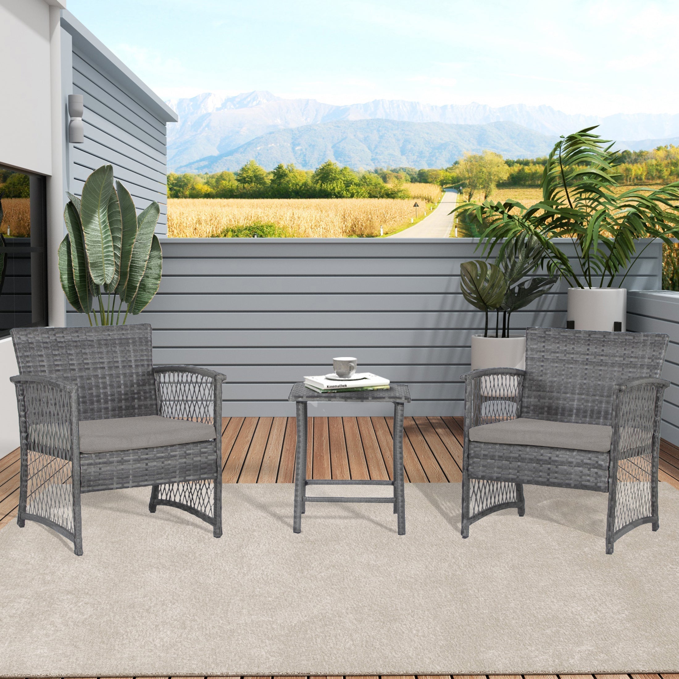  Westin Furniture 3-Piece Outdoor Patio Seating Conversation Set - Coffee/Beige - Bonton