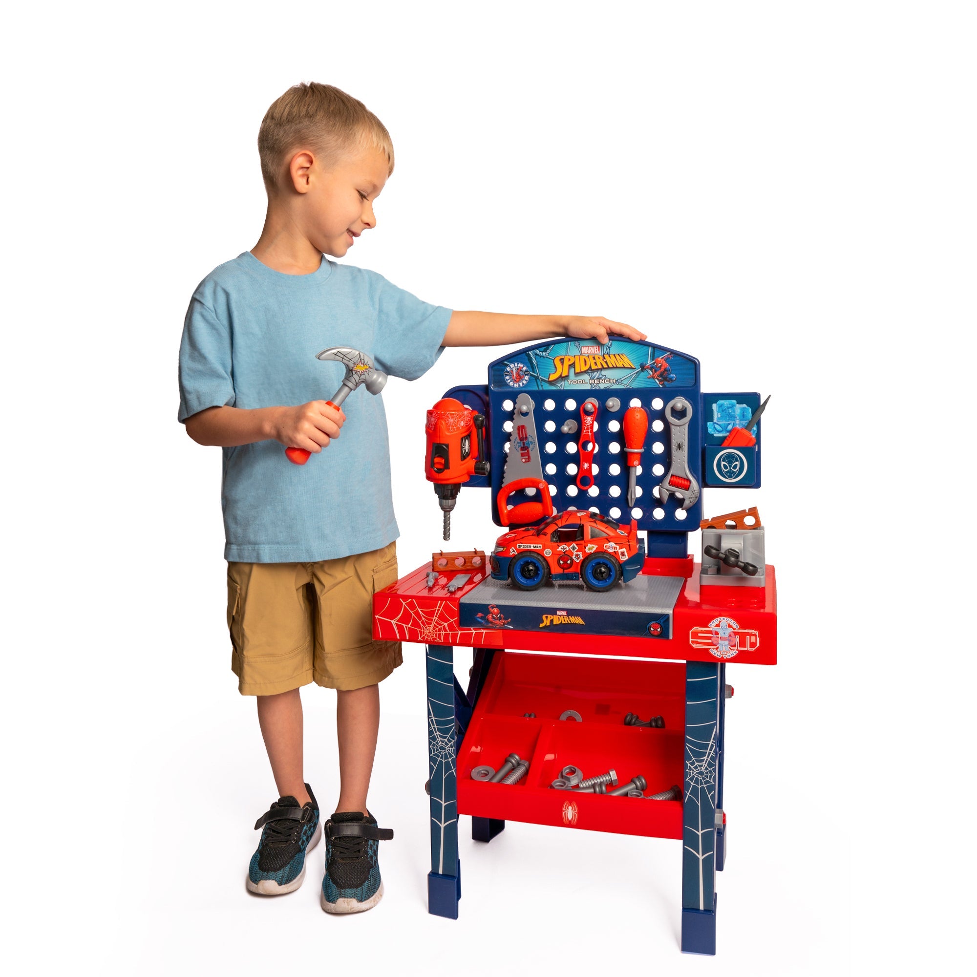  HobbyTron SpiderMan Tool Bench Playset With Take Apart Car (84 Pieces) - Default Title - Bonton