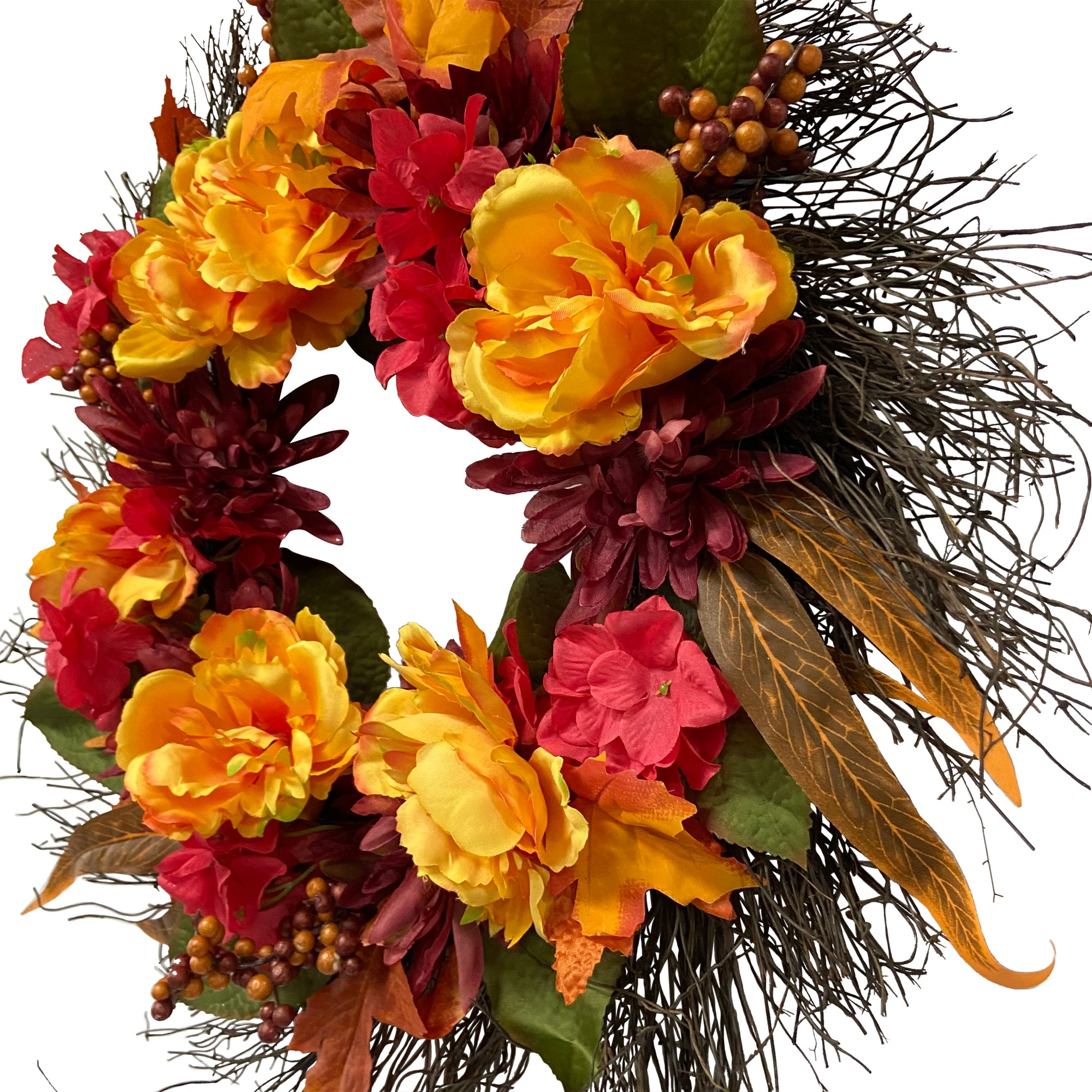  Northlight Peony and Mum Artificial Fall Harvest Wreath  24-Inch - Default Title - Bonton