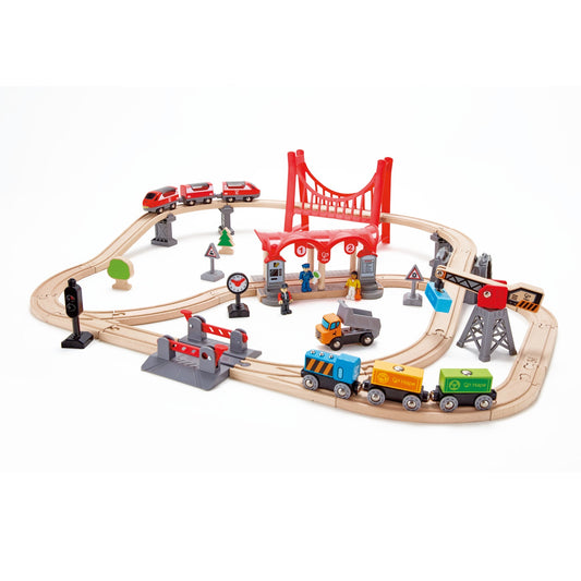 Hape Wooden Busy City Train Set, 51 Pieces