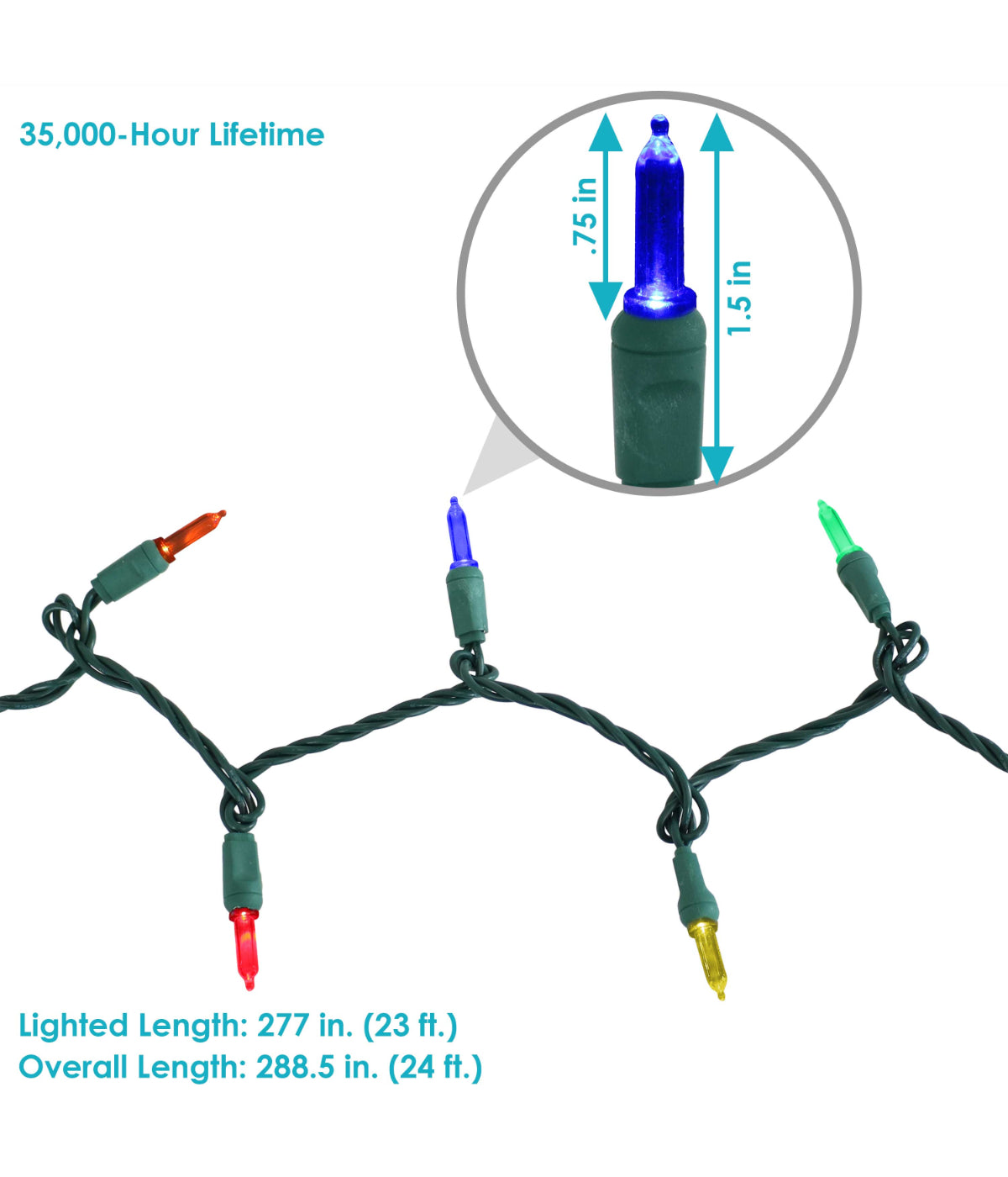  Sunnydaze Decor Multi Color LED Indoor/Outdoor String Lights Smooth M6 70 Count on Green Wire - Multi - Bonton