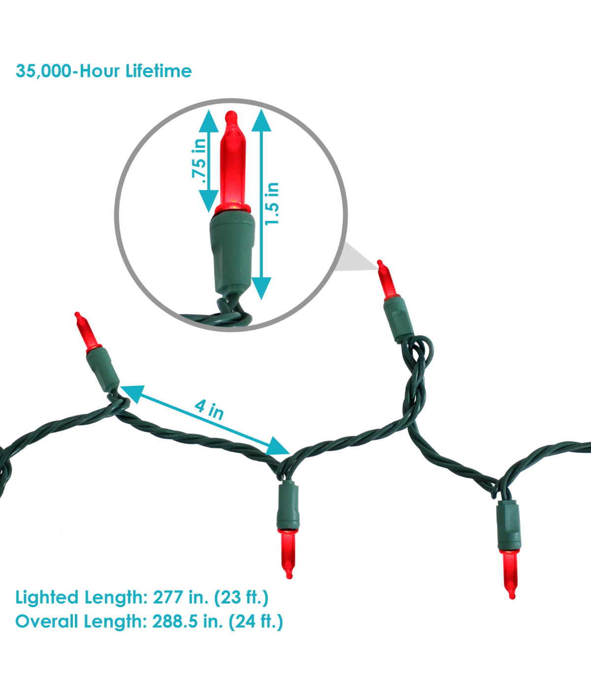  Sunnydaze Decor LED Indoor/Outdoor String Lights Smooth M6 70 Count on Green Wire - Red - Bonton