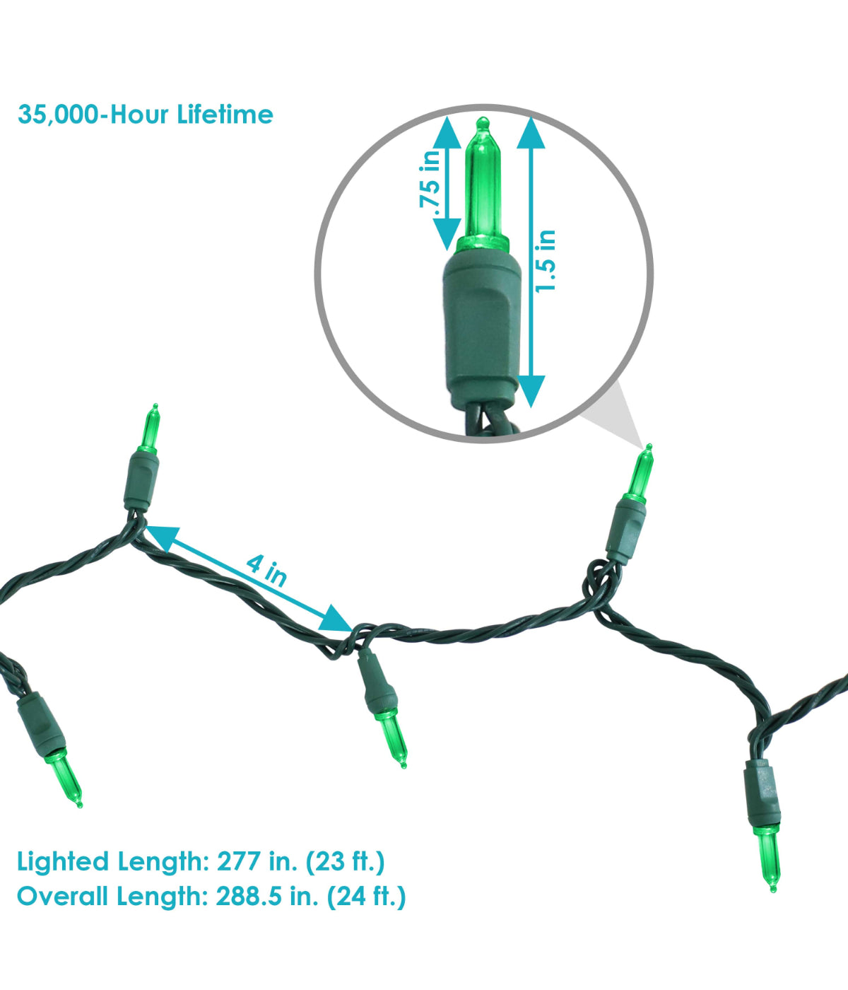  Sunnydaze Decor LED Indoor/Outdoor String Lights Smooth M6 70 Count on Green Wire - Green - Bonton