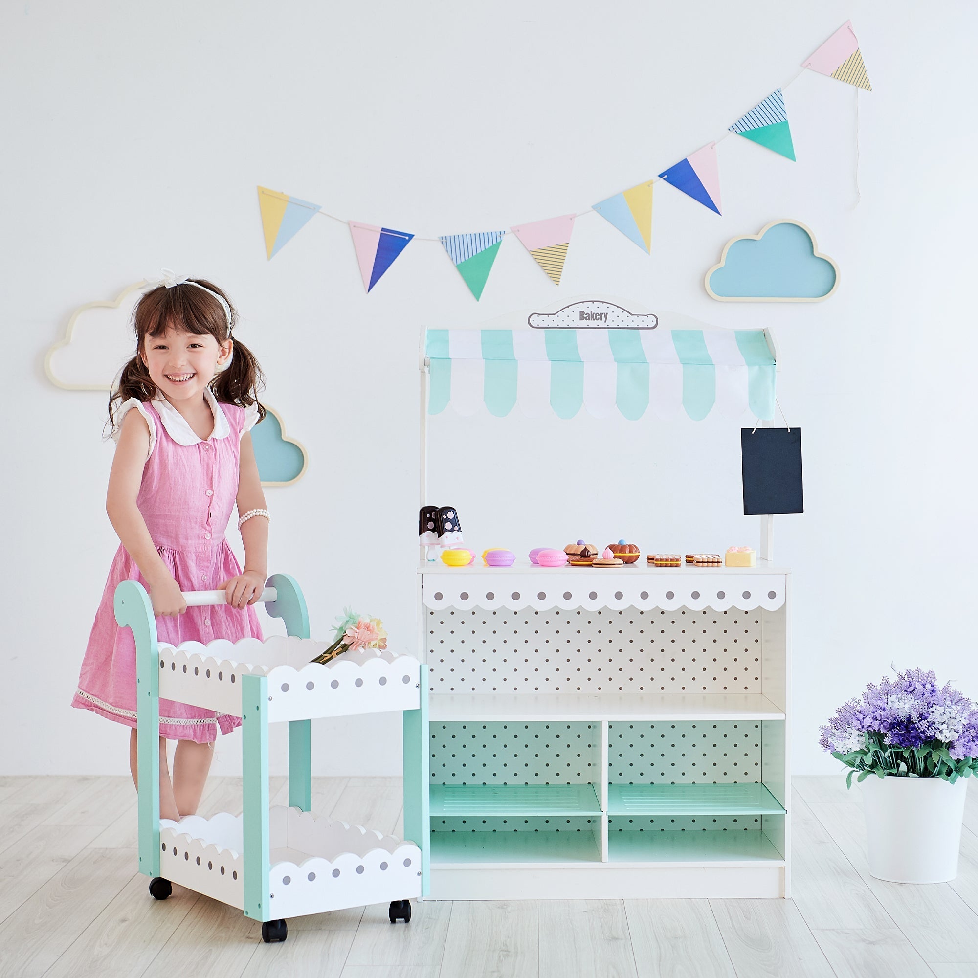  Teamson Kids Teamson Kids - My Dream Bakery Shop Dessert Stand - White / Petrol - Bonton