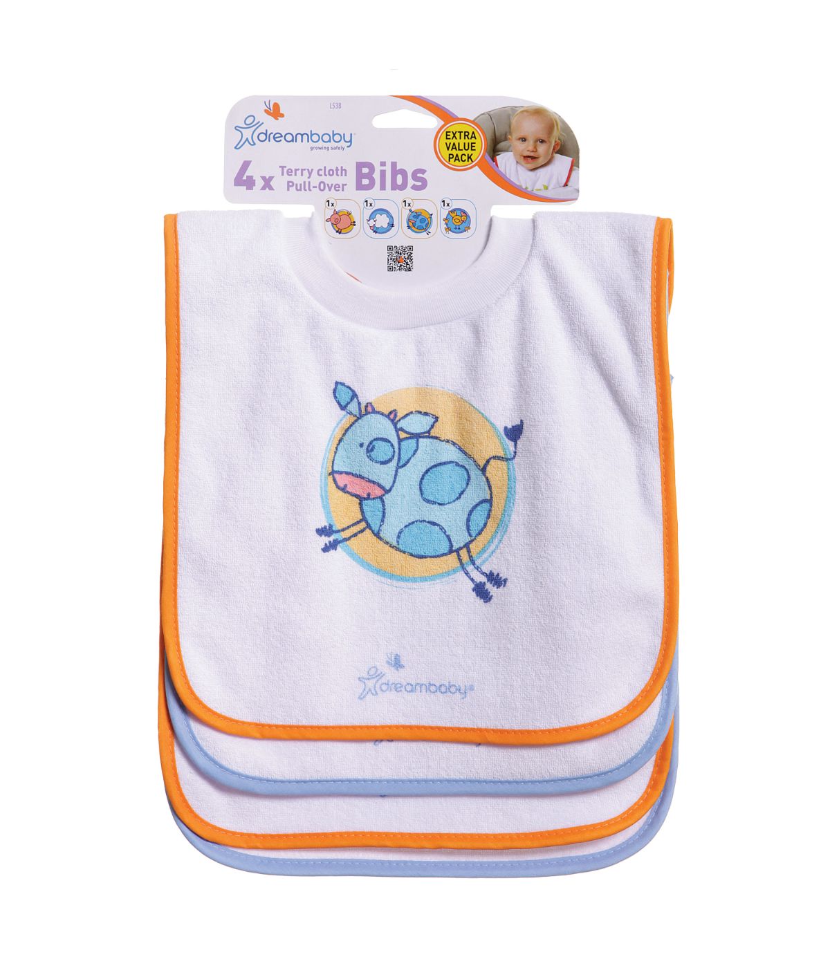  Terry Cloth Pullover Baby Bibs - Super Absorbent for Feeding and Drooling Toddlers - 4 count Orange Multi - Orange Multi - Bonton