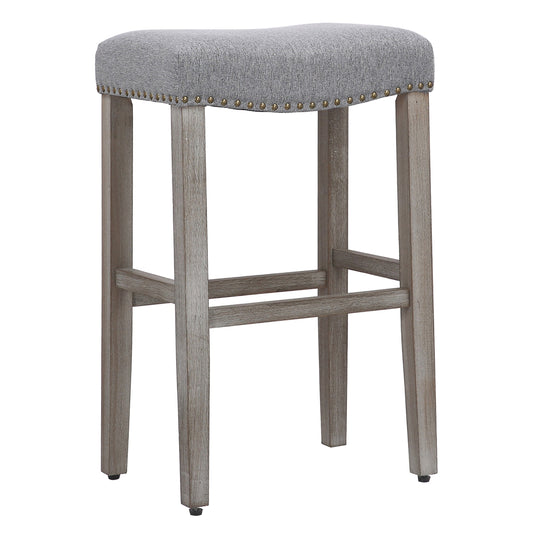 29" Upholstered Antique Gray Bar Stool, Set of 2