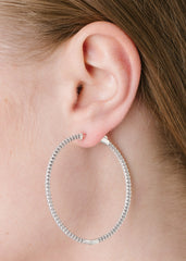 Large Pave Hoop Earrings in Platinum