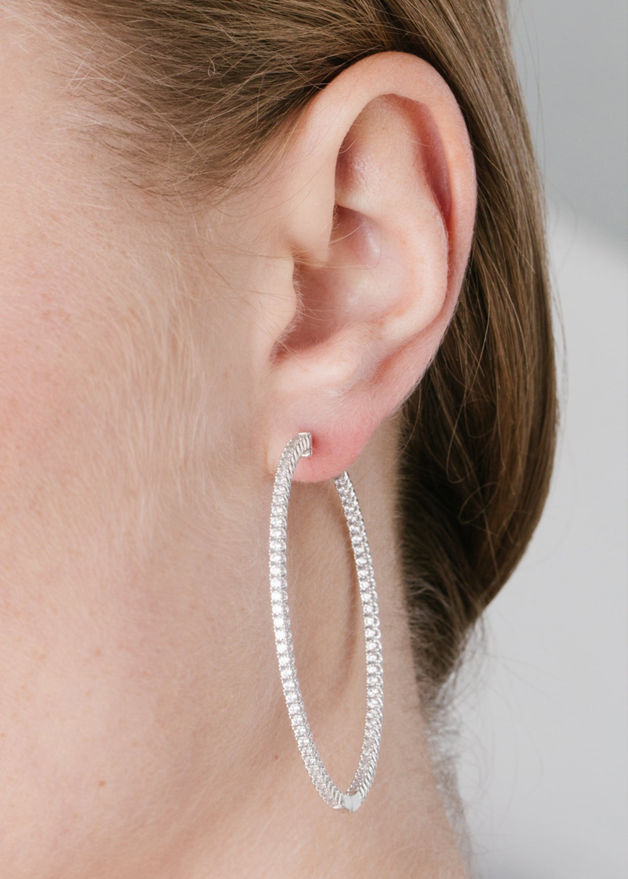  CRISLU Large Pave Hoop Earrings in Platinum - Pure Platinum - Bonton