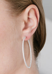 Large Pave Hoop Earrings in Platinum