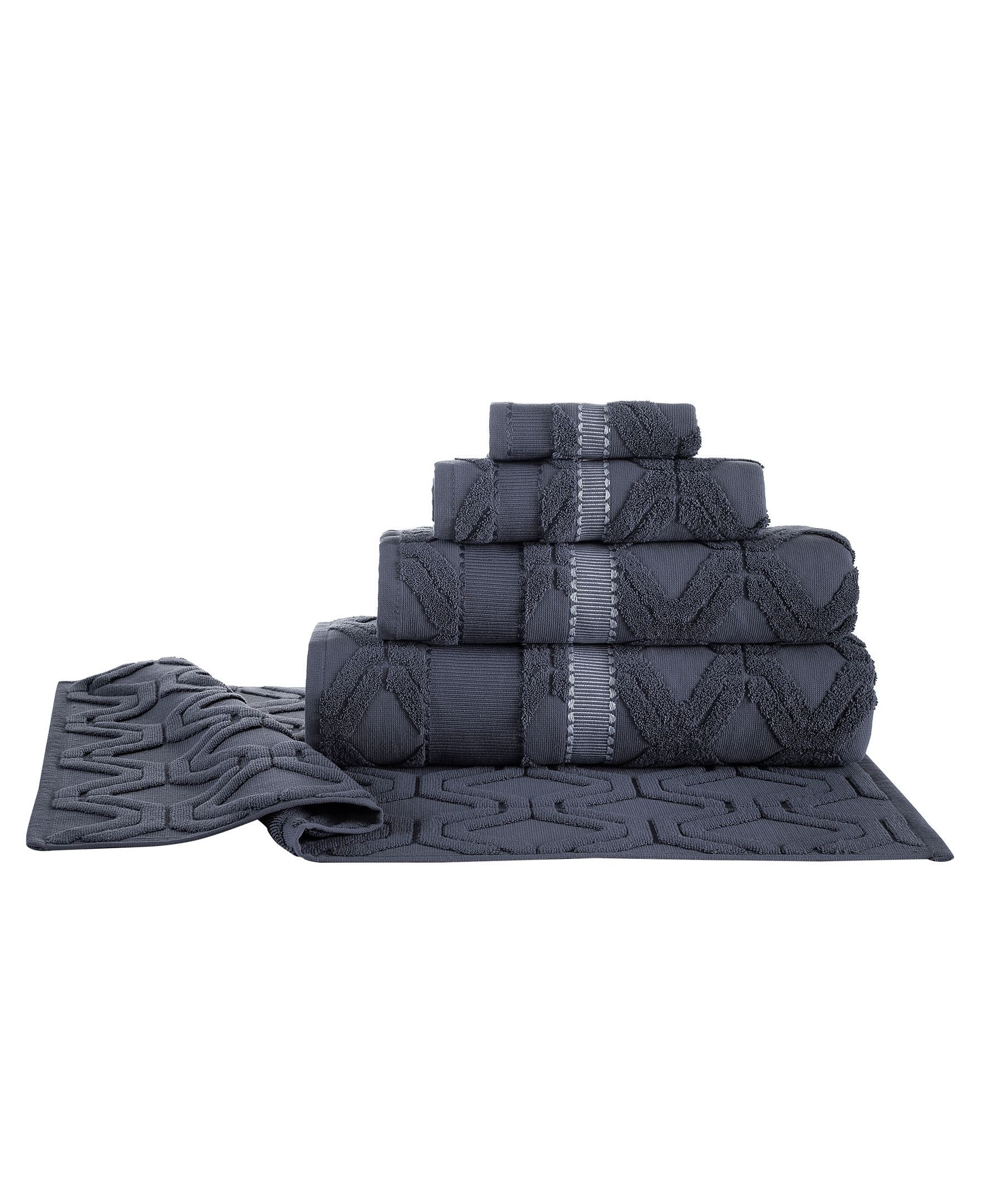  Brooks Brothers Large Square 3 Piece Towel Set - Anthracite - Bonton