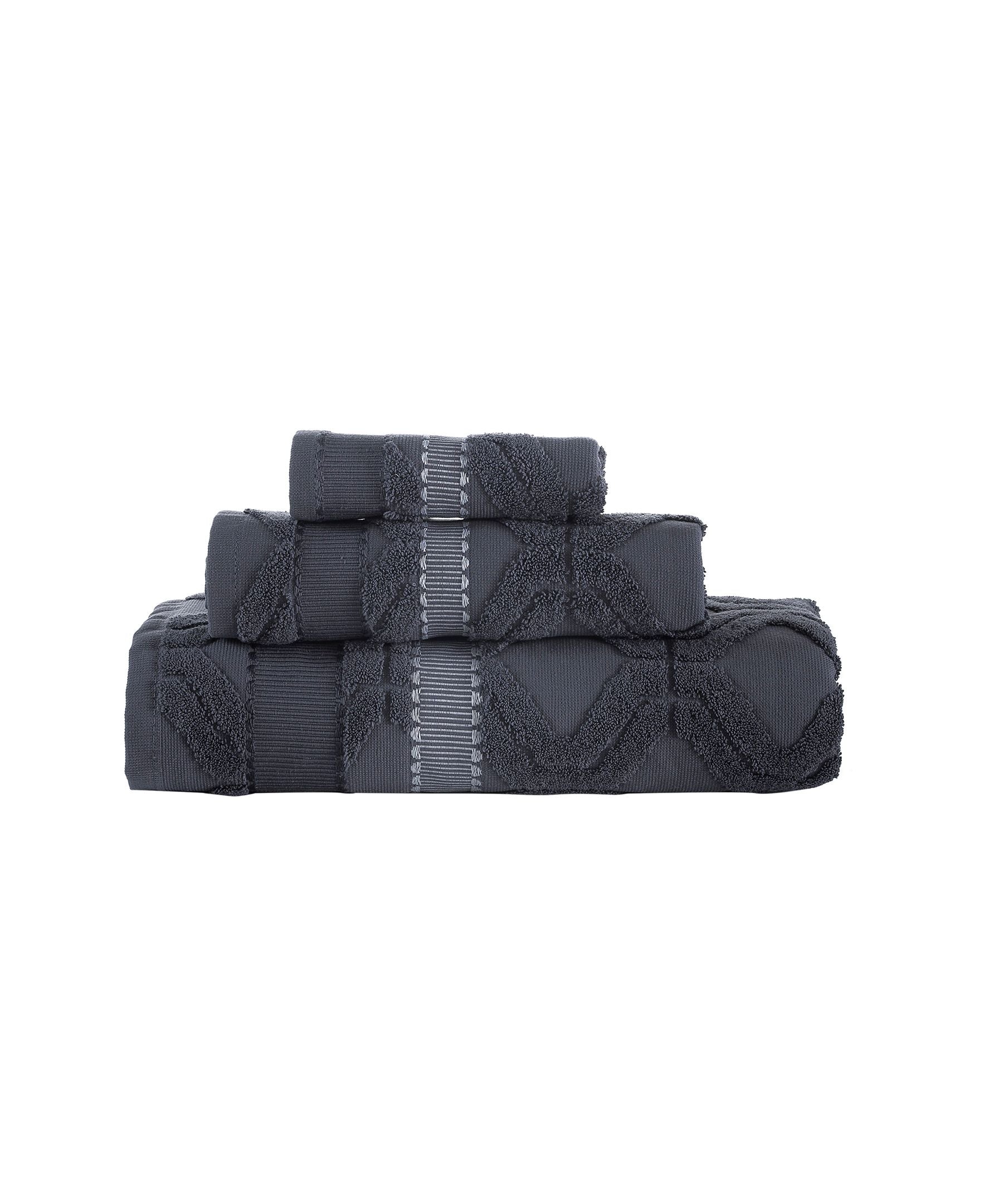  Brooks Brothers Large Square 3 Piece Towel Set - Anthracite - Bonton