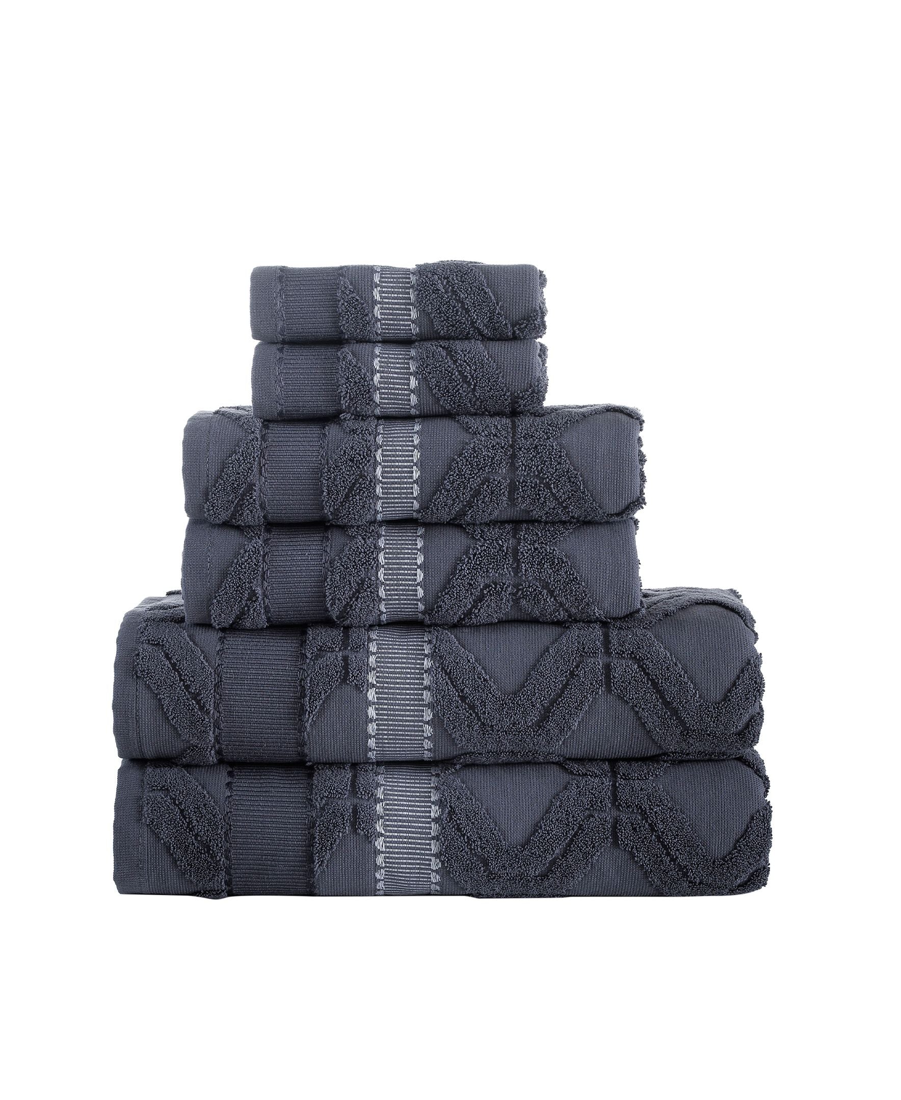  Brooks Brothers Large Square 6 Piece Towel Set - Anthracite - Bonton