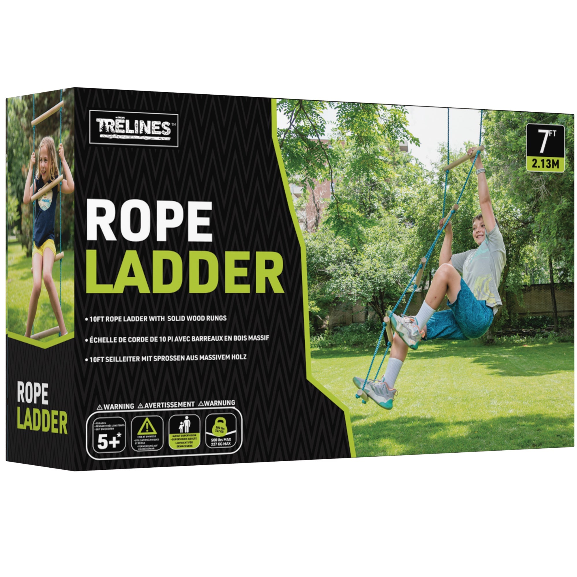  Hape Trelines: Climbing Rope Ladder 7 ft - Hang From A Tree Or Trelines Lines, Wood Steps, Swinging, Outdoor Sport Play, 250lb Cap, Adults & Kids Ages 5+ - Multi - Bonton