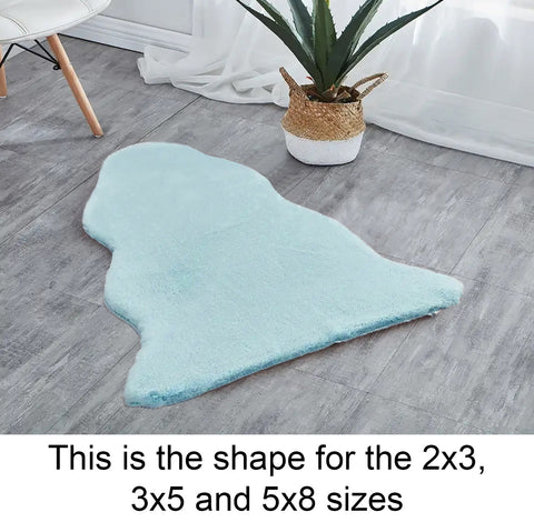Light Blue Faux Rabbit Fur Fuzzy Soft Fluffy Plush Cozy Shaggy Area Rug by Homemartgoods