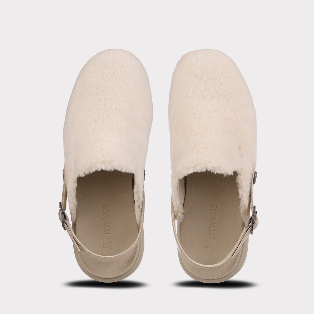  Mykos Lilah Women's Slip-on Mule - White/Taupe - Bonton