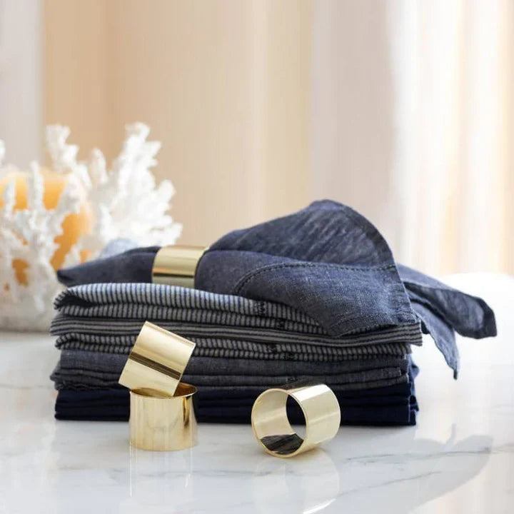  Couleur Nature Linen Stitch Napkins Set of 4 - Denim - Bonton