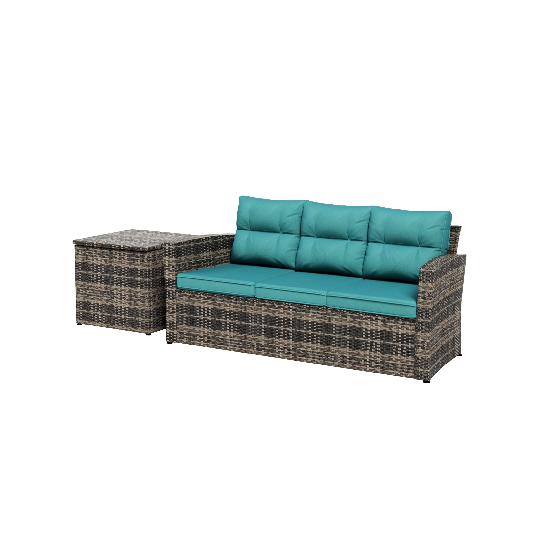  Westin Furniture Madore Sofa & Side Table Rattan Seating Group with Cushion - Brown/Gray - Bonton