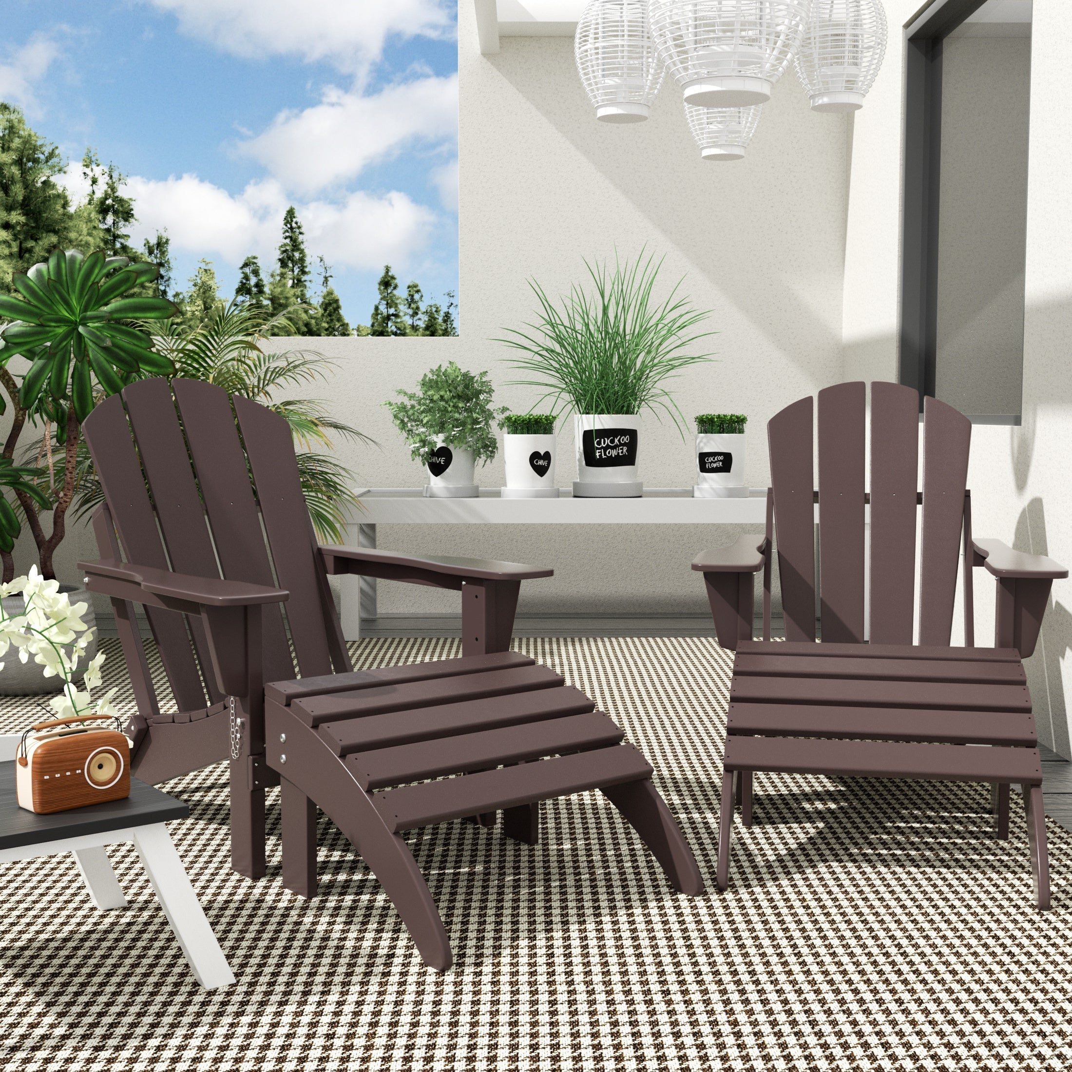  Westin Furniture 4-Piece Adirondack Conversation Chair with Footrest Ottoman Set - White - Bonton