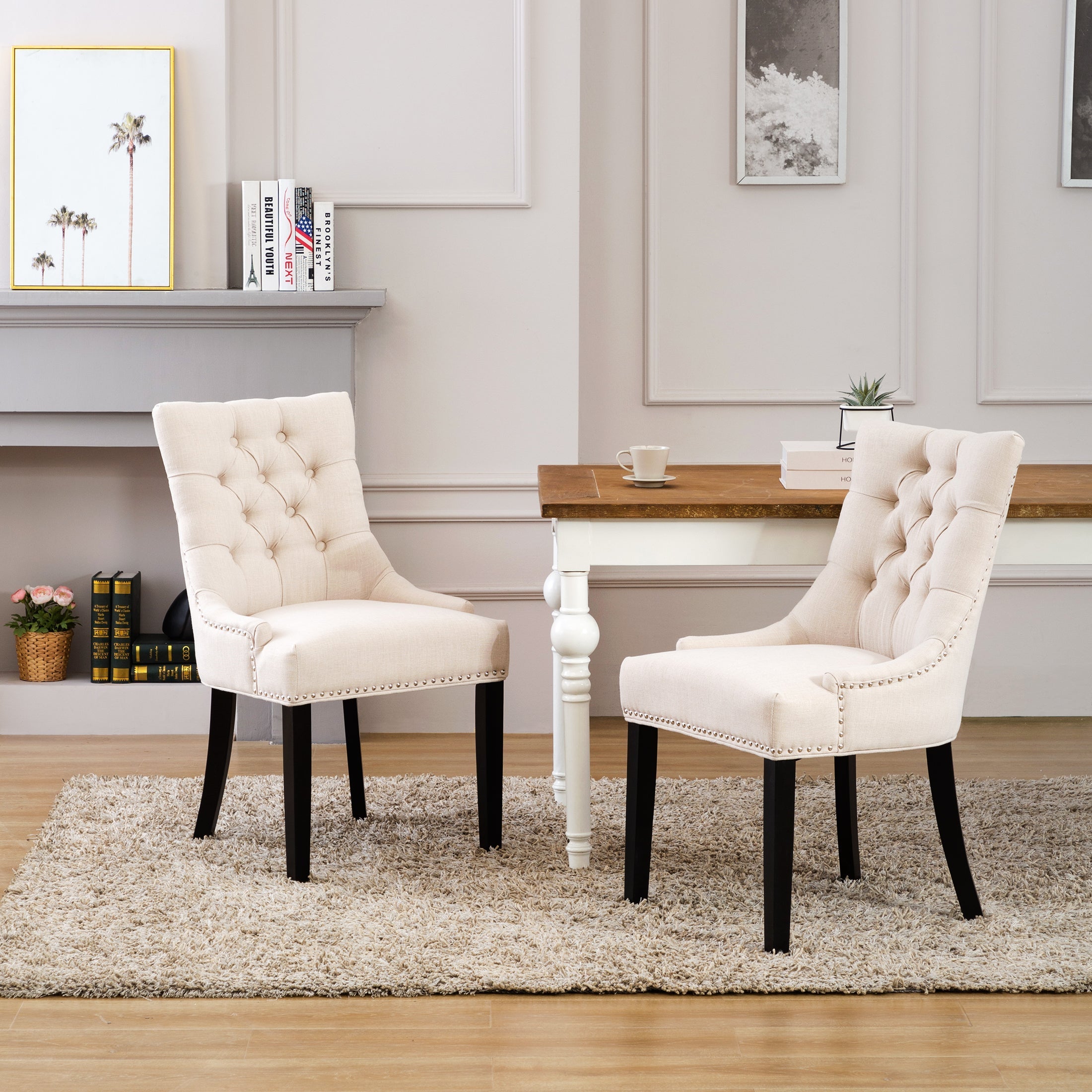  Westin Furniture Upholstered Wingback Button Tufted Dining Chair, Set of 2 - Brown - Bonton