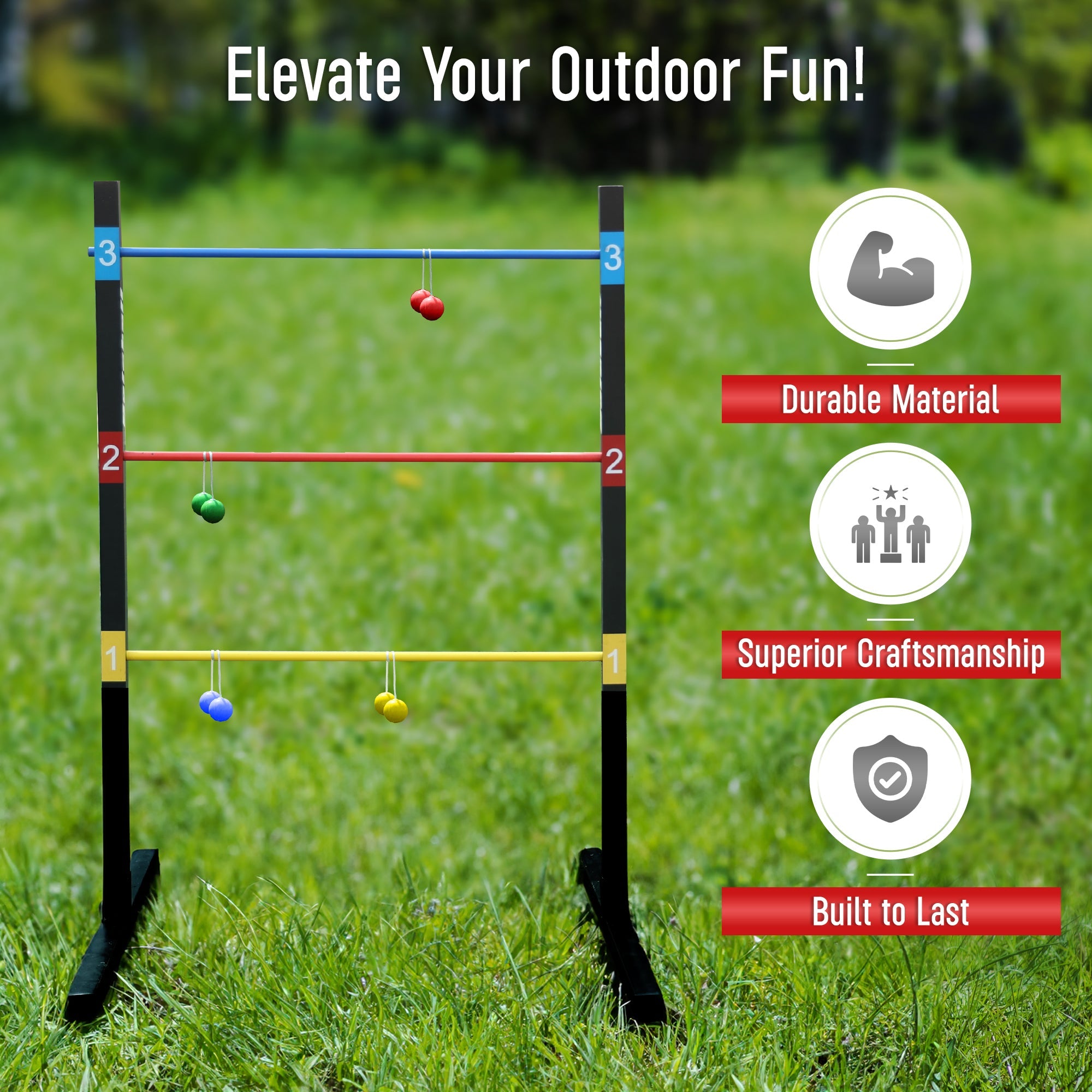  Bolaball BolaBall: Pro Ladder Toss - Indoor & Outdoor Game Set for Yard & Lawn, Rubber Bolo Balls, Heavy Duty Bars Stands & Carrying Case, Adults & Family - Multi - Bonton