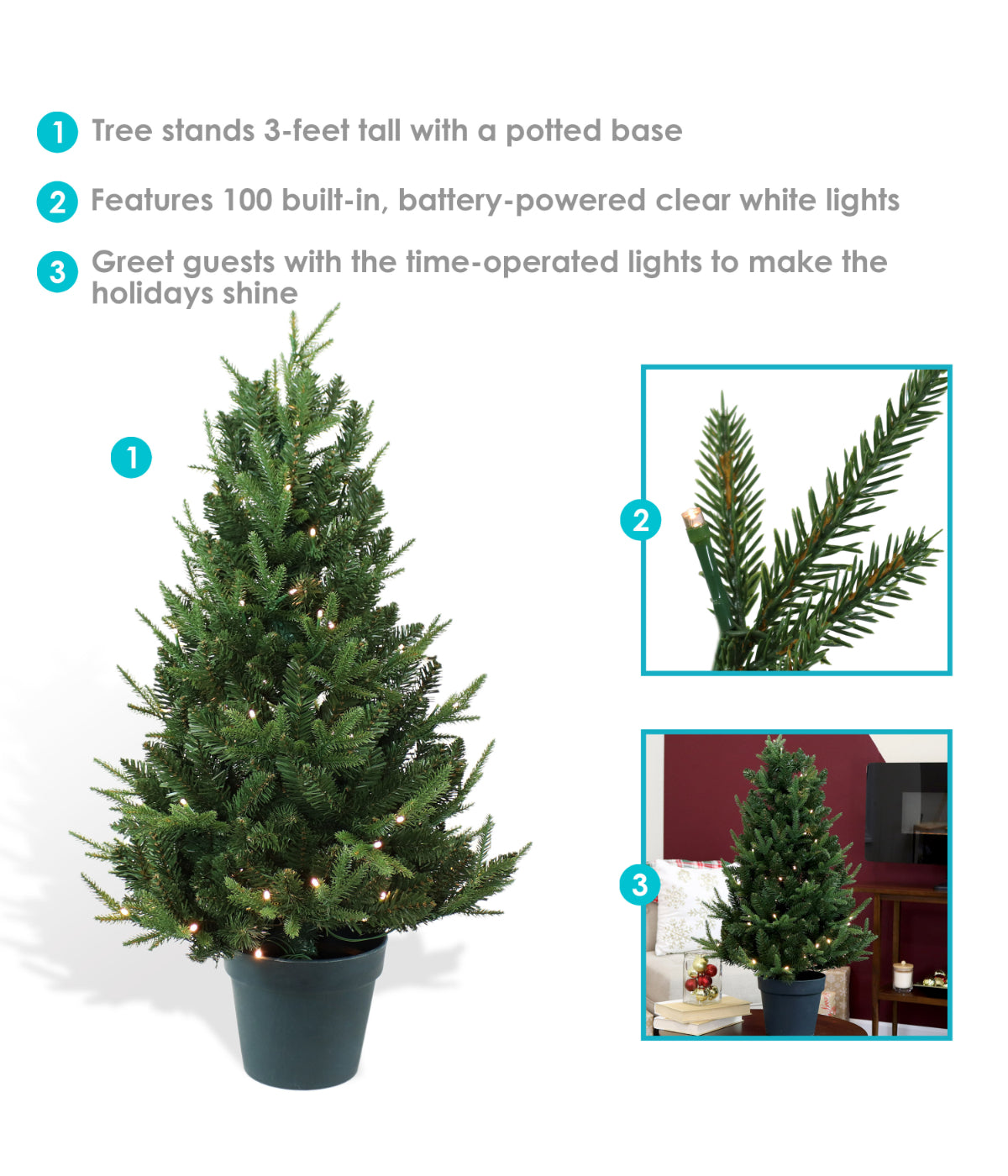  Sunnydaze Decor Christmas Pre-Lit Artificial Tree & Base with LED Lights - Green - Bonton