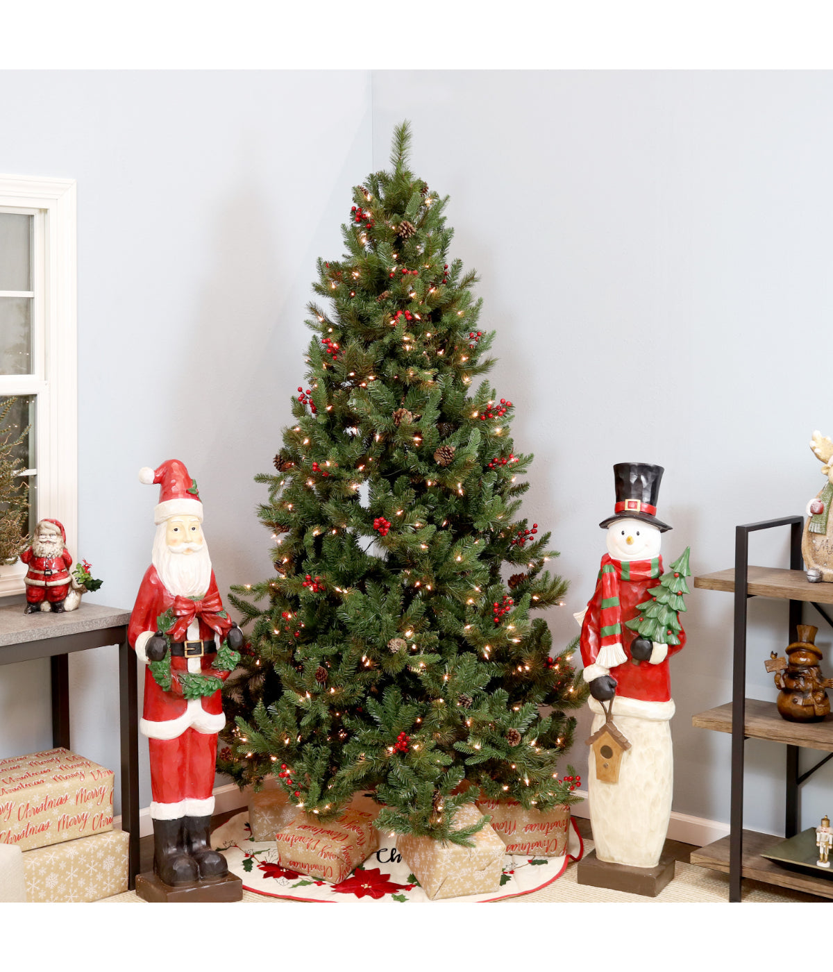  Sunnydaze Decor Merry Berries Pre-Lit Artificial Christmas Tree - Green - Bonton