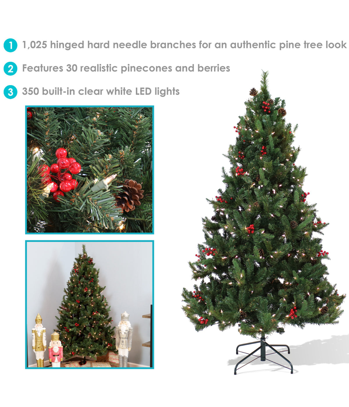  Sunnydaze Decor Merry Berries Pre-Lit Artificial Christmas Tree - Green - Bonton