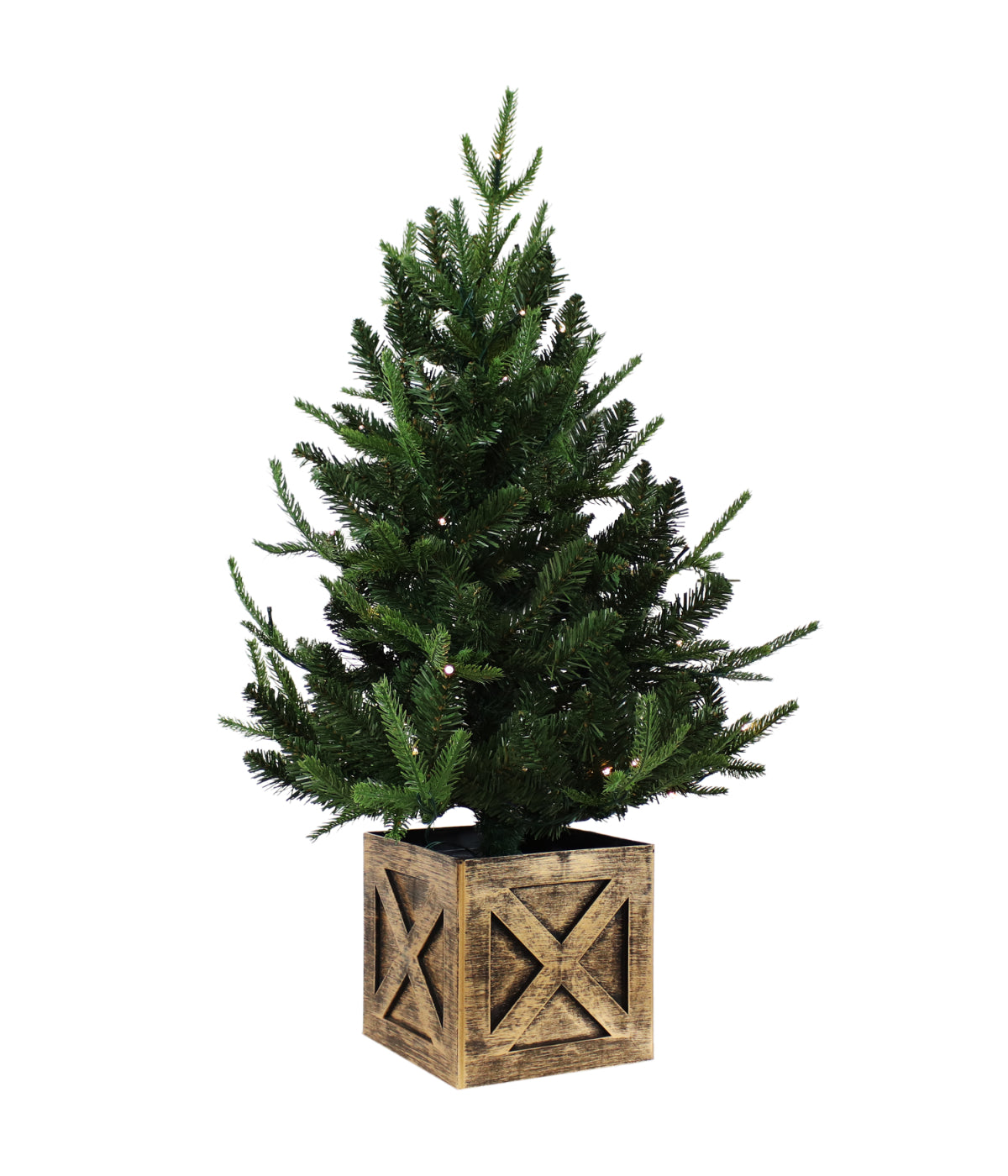  Sunnydaze Decor Farmhouse Pre-Lit Artificial Fir Christmas Tree & Base with LED Lights - Green - Bonton