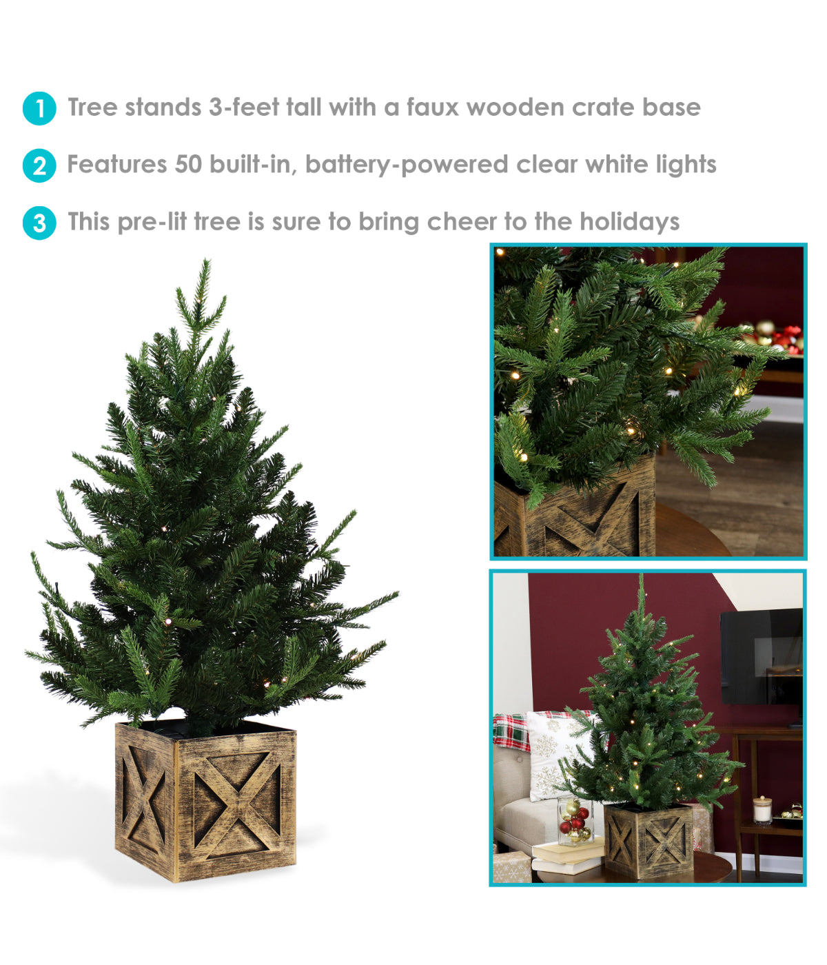  Sunnydaze Decor Farmhouse Pre-Lit Artificial Fir Christmas Tree & Base with LED Lights - Green - Bonton