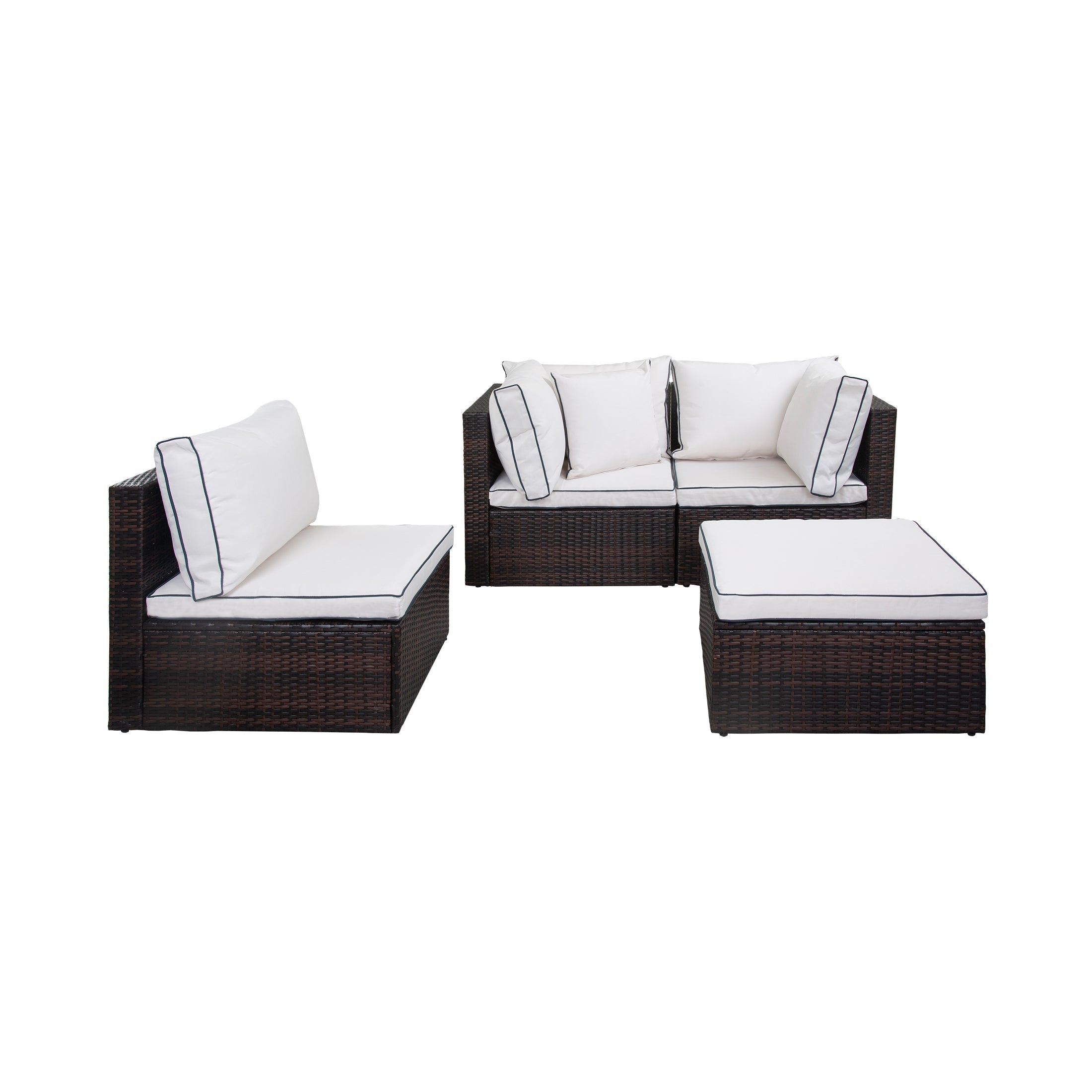  Westin Furniture 4-Piece Outdoor Patio Sofa Sectional with Back Cushions - Brown/White - Bonton