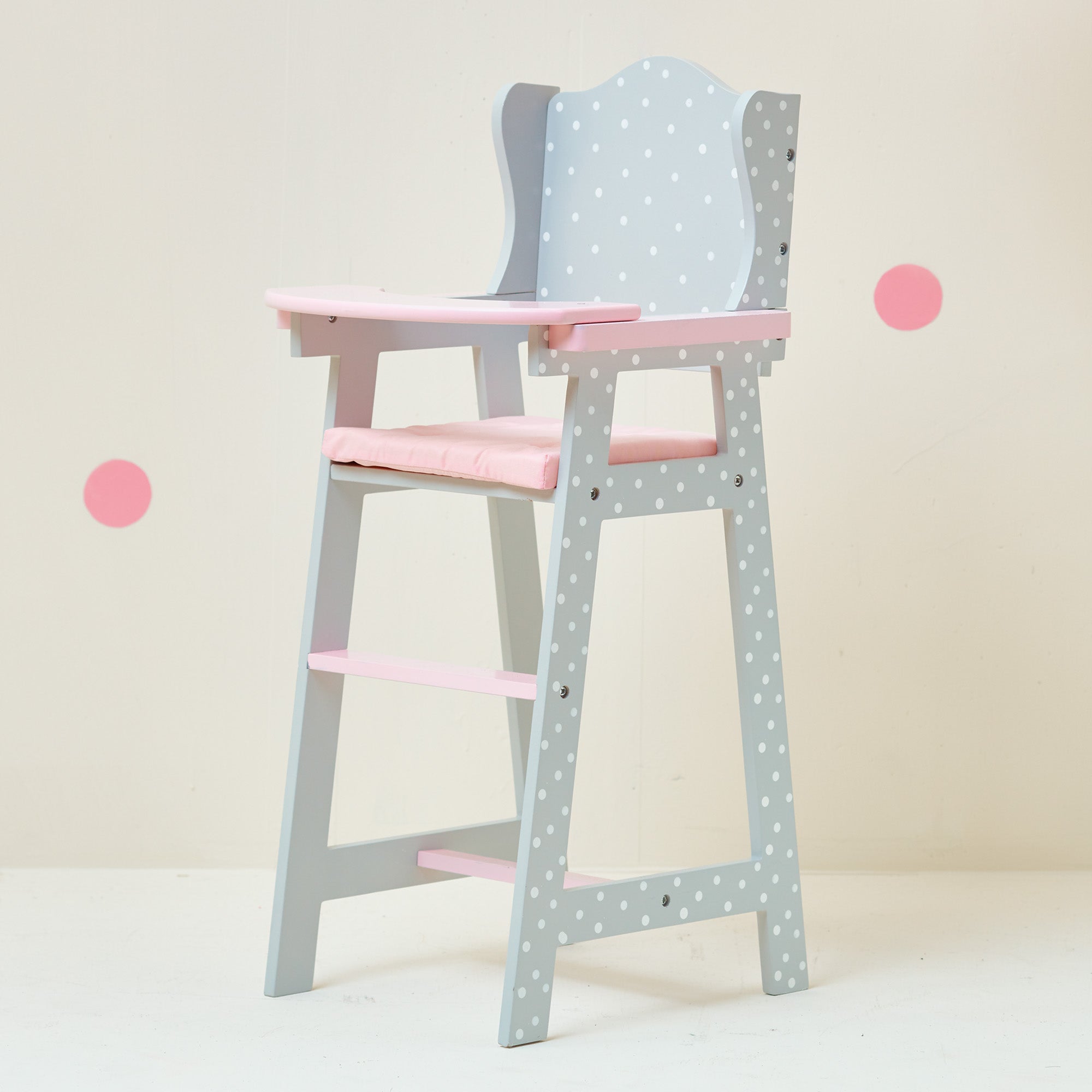  Teamson Kids Olivia's Little World - Polka Dots Princess Baby Doll High Chair - Pink/Grey - Bonton