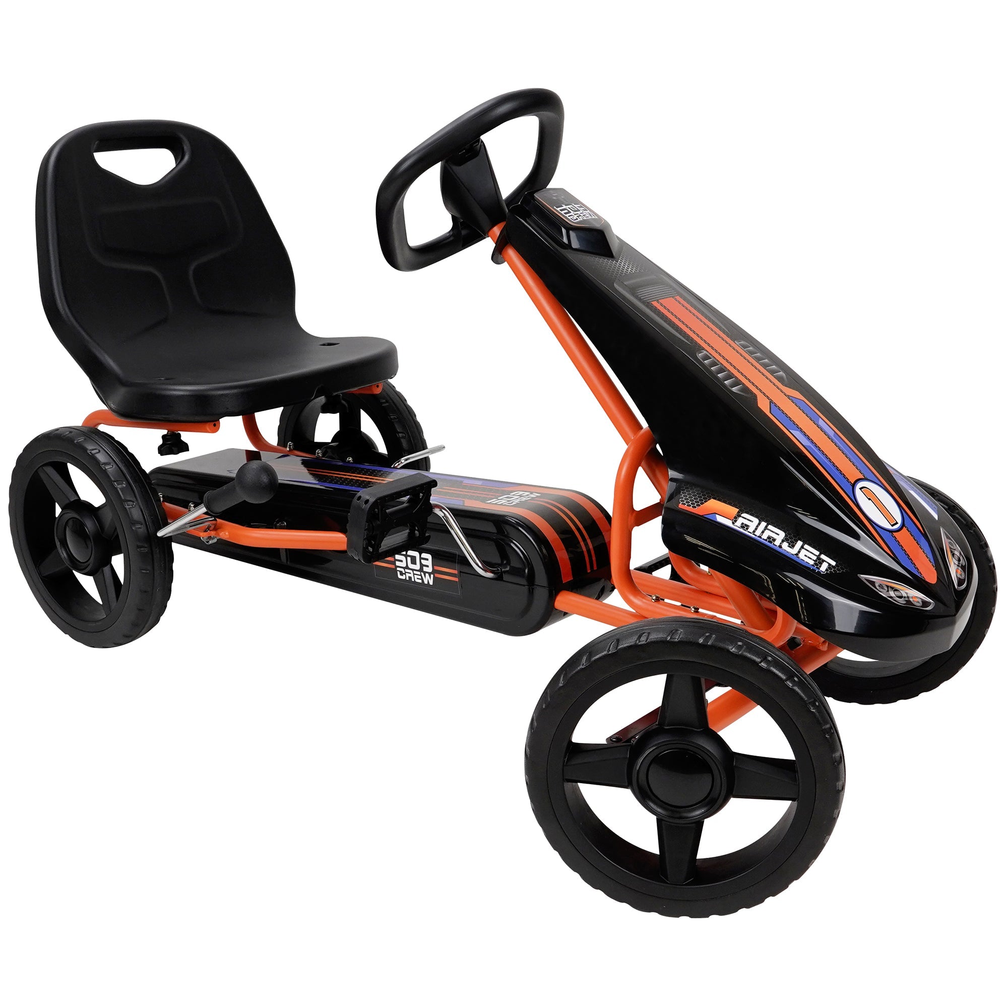  509 Crew Air Jet Pedal Go Kart - Orange - Kids, Sporty Graphics on The Front Fairing, Adjustable Bucket Seat, 4 Spoke Rims w/ 10