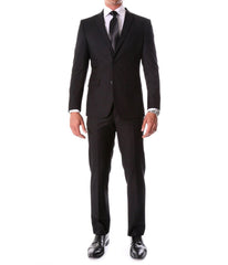 Men's Modern Fit Suits Two Piece Two Button Notch Lapel Suit Black