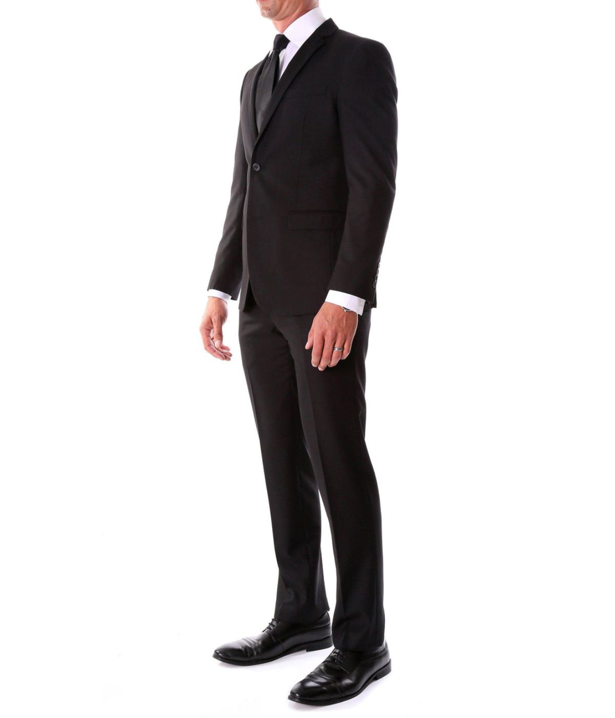  Men's Modern Fit Suits Two Piece Two Button Notch Lapel Suit Black - Black - Bonton