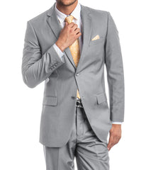 Men's Modern Fit Suits Two Piece Two Button Notch Lapel Suit Lt Grey