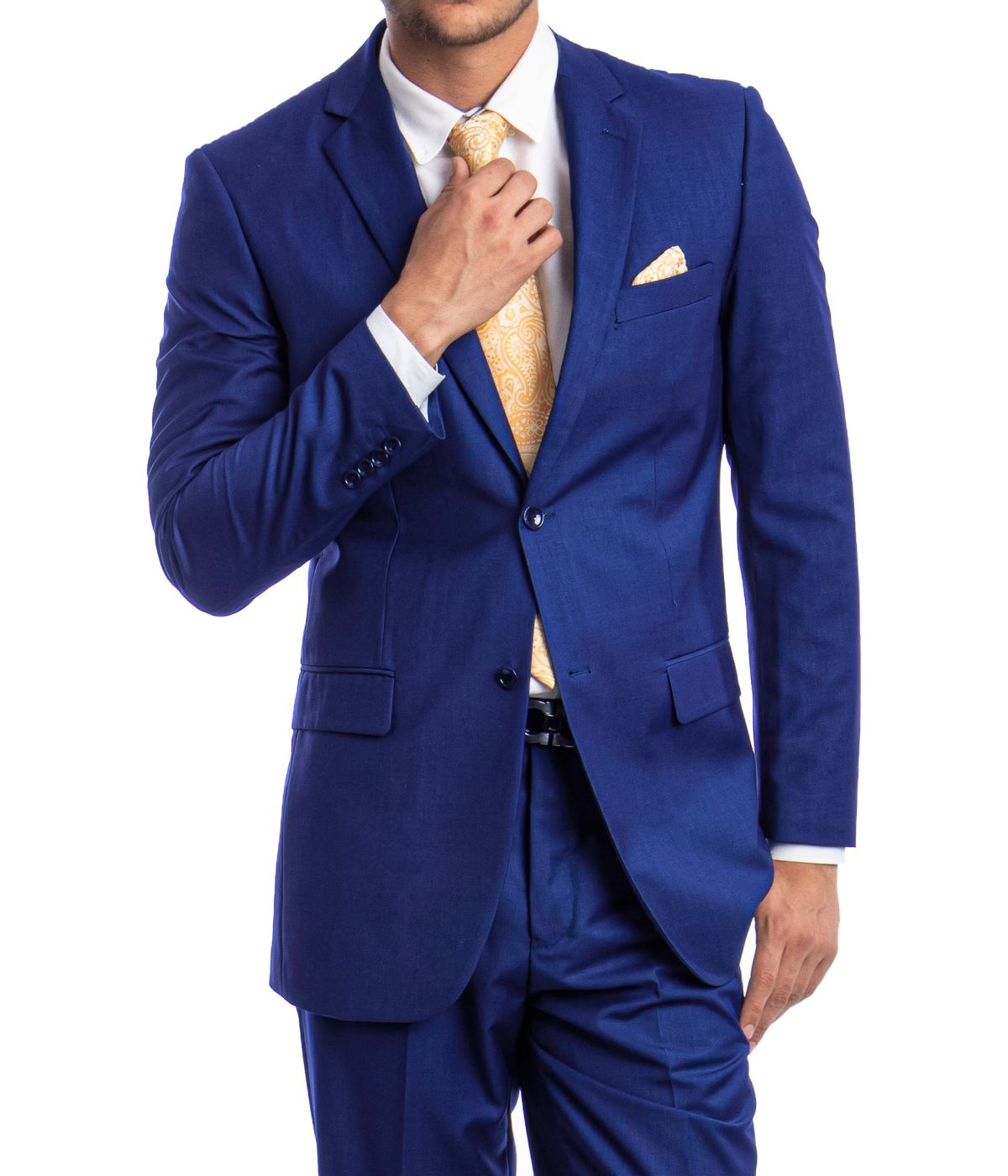  Men's Modern Fit Suits Two Piece Two Button Notch Lapel Suit Royal Blue - Royal Blue - Bonton