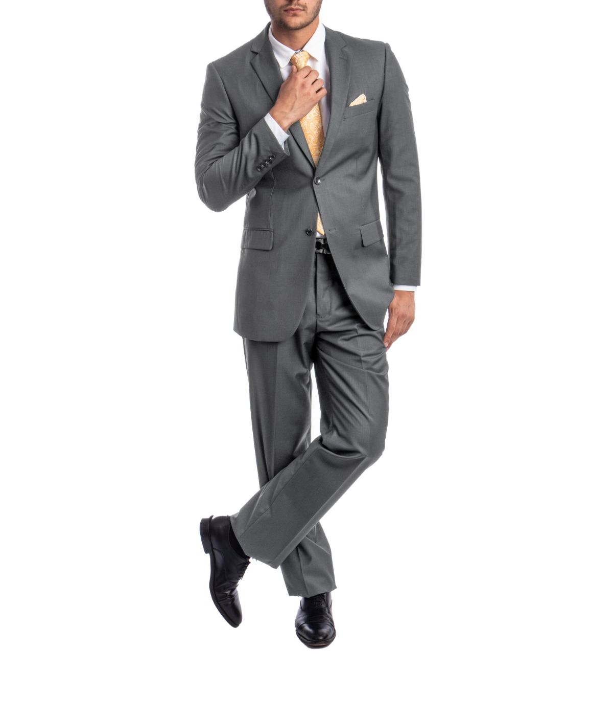  Men's Modern Fit Suits Two Piece Two Button Notch Lapel Suit Grey - Grey - Bonton